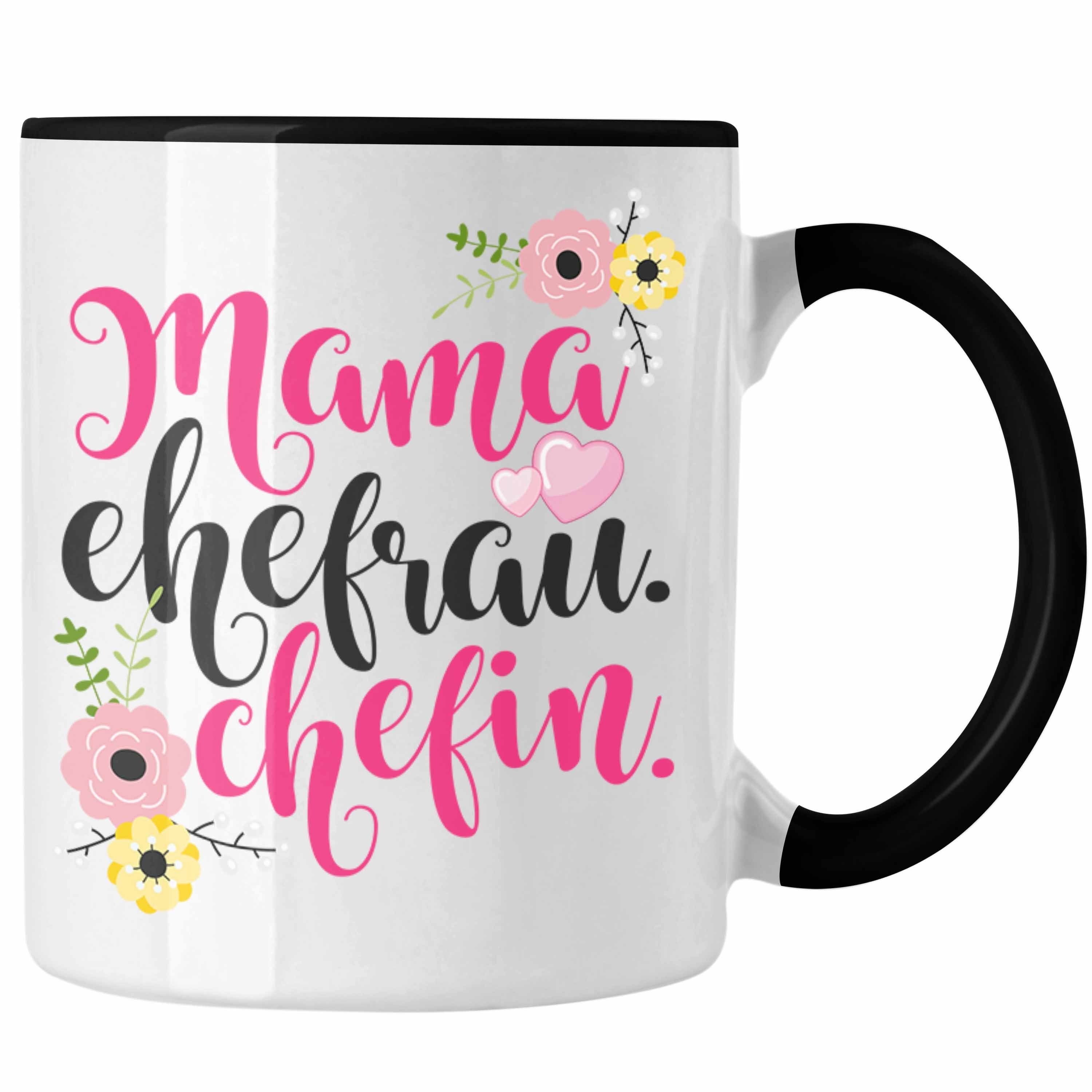 Trendation Tasse Trendation - Mama Ehefrau Chefin Tasse Geschenk Beste Mutter Frau Chefin Geburtstag Muttertag Schwarz