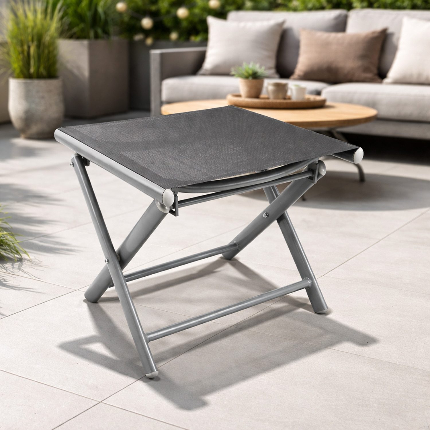 Mojawo Armlehnstuhl Garten Klapphocker / Fußhocker Aluminium - Textilen Anthrazit