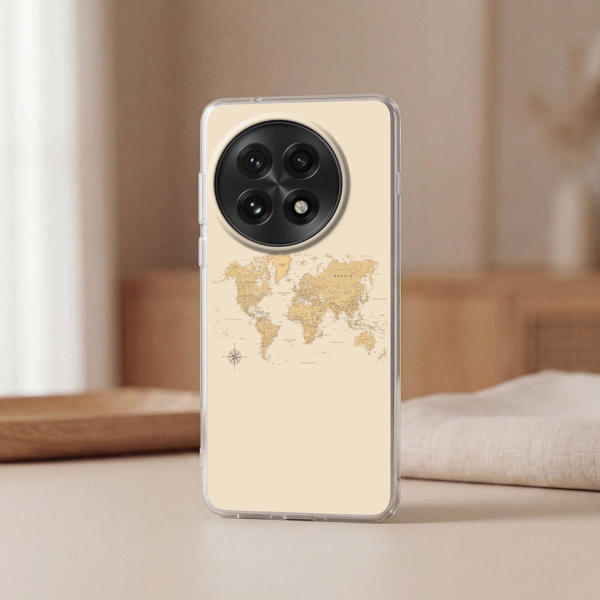 MuchoWow Handyhülle für OnePlus 13 Weltkarte - Realistisch - Beige, Phone Case, Silikon, Schutzhülle Dünn