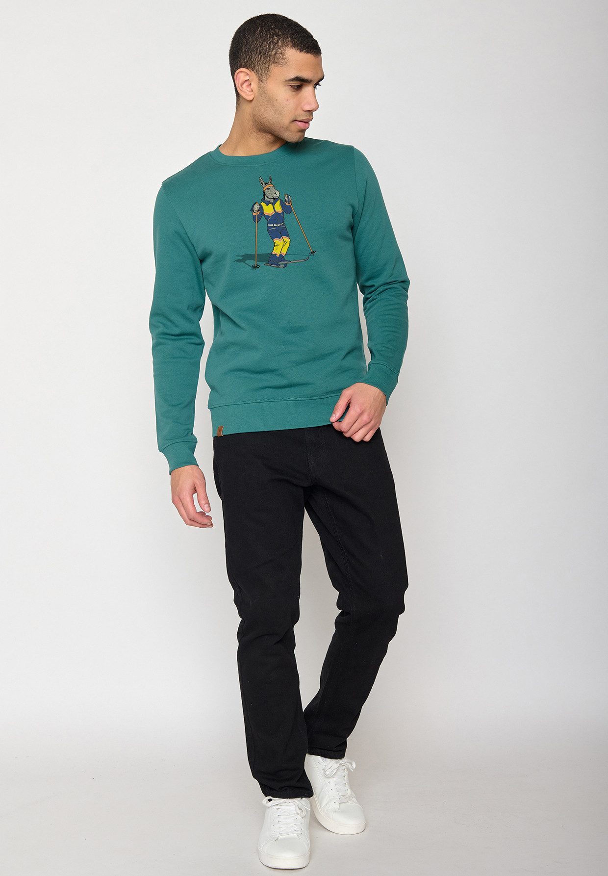 GreenBomb Sweatshirt Wild Animal Donkey Ski Motiv Tiere Esel (1) weite Passform, Bio-Baumwolle, GOTS-zertifiziert, weicher Sweat