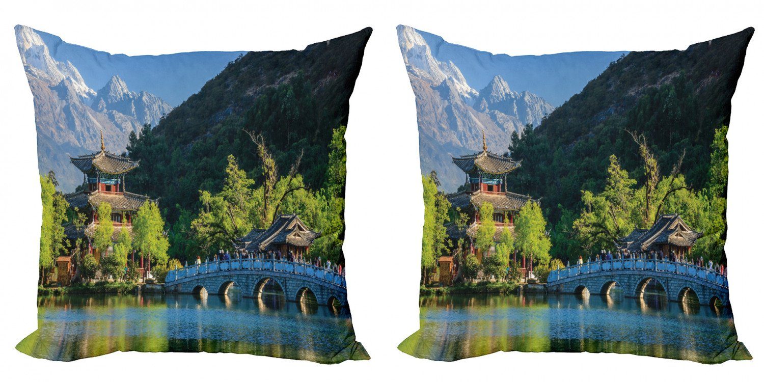 Stück), China Kissenbezüge Doppelseitiger Modern (2 Abakuhaus Digitaldruck, Antikes Wasser von Accent Altstadt