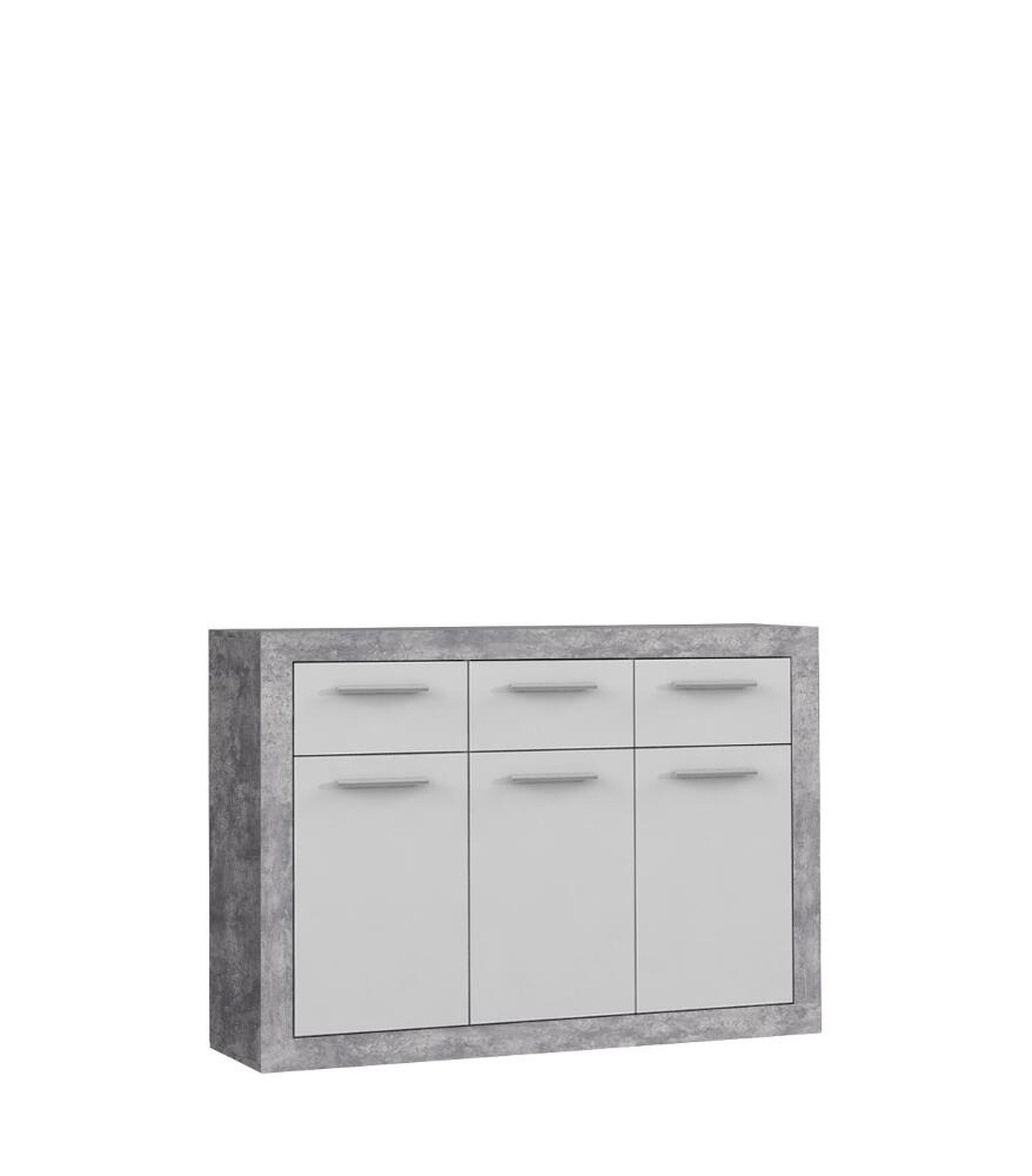 PREISBRECHER Sideboard BACCIO, 3 Türen Betonoptik Lichtgrau / Weiss - 117,7x91,8x33,8cm (BxHxT)