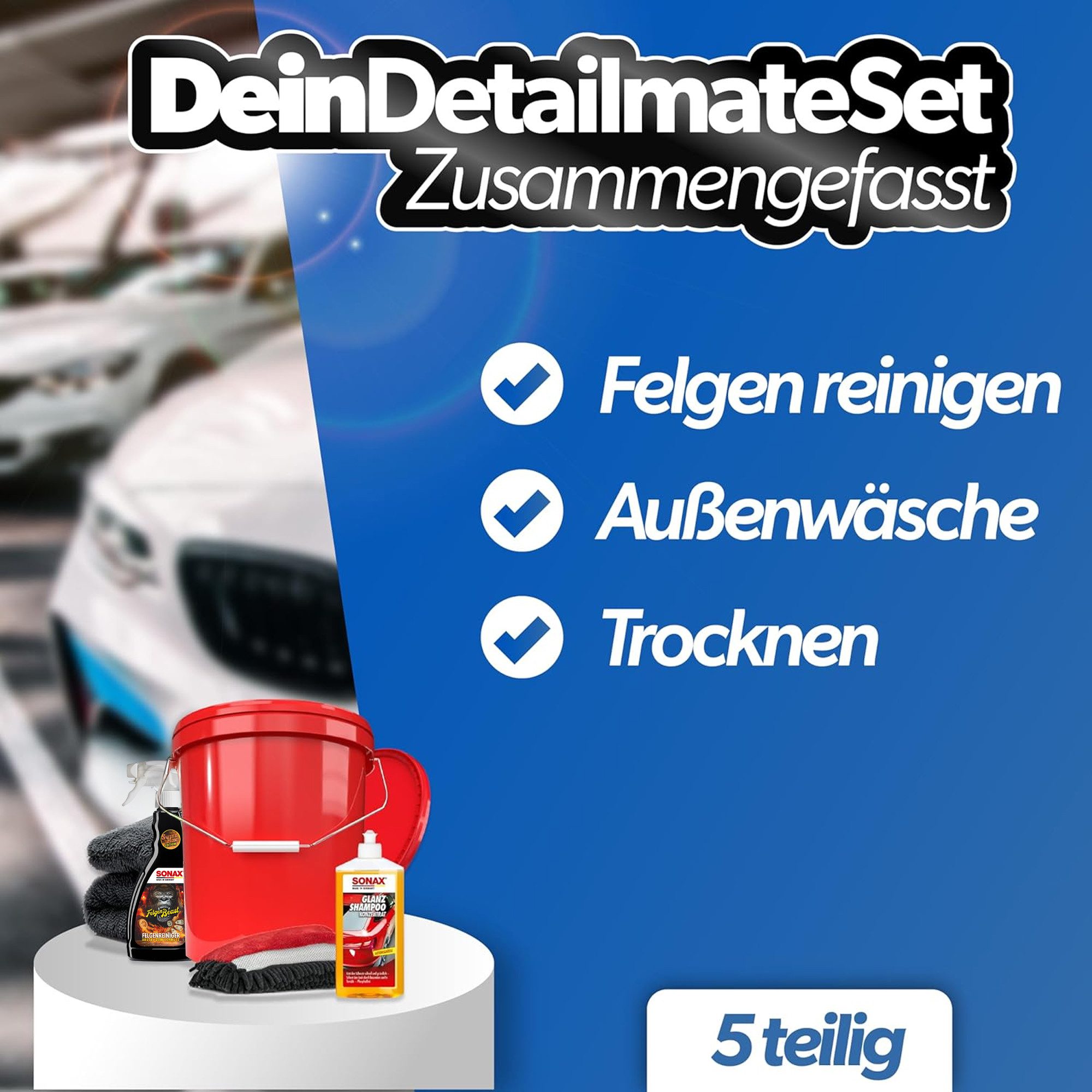 detailmate Sonax GlanzShampoo Waschset #2 mit Wascheimer ca 16L rot 500ml Auto-Reinigungsmittel (Premium, [- Sonax Waschset mit Wascheimer 16 Liter)