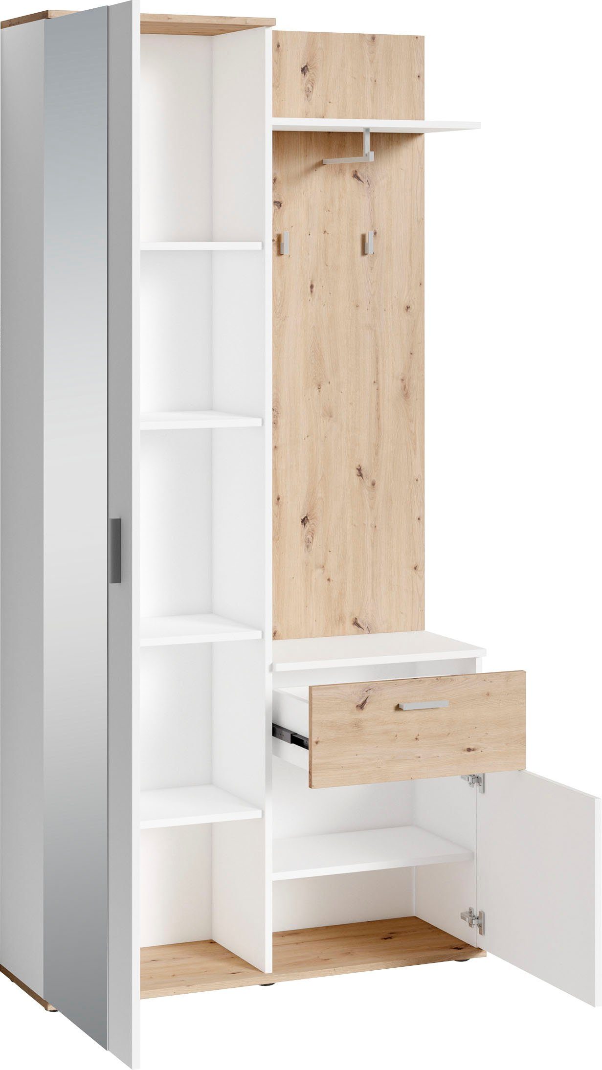 byLIVING Kompaktgarderobe Breite Jakob 97 Ablage, Spiegel Eiche/weiß großem mit Artisan cm und