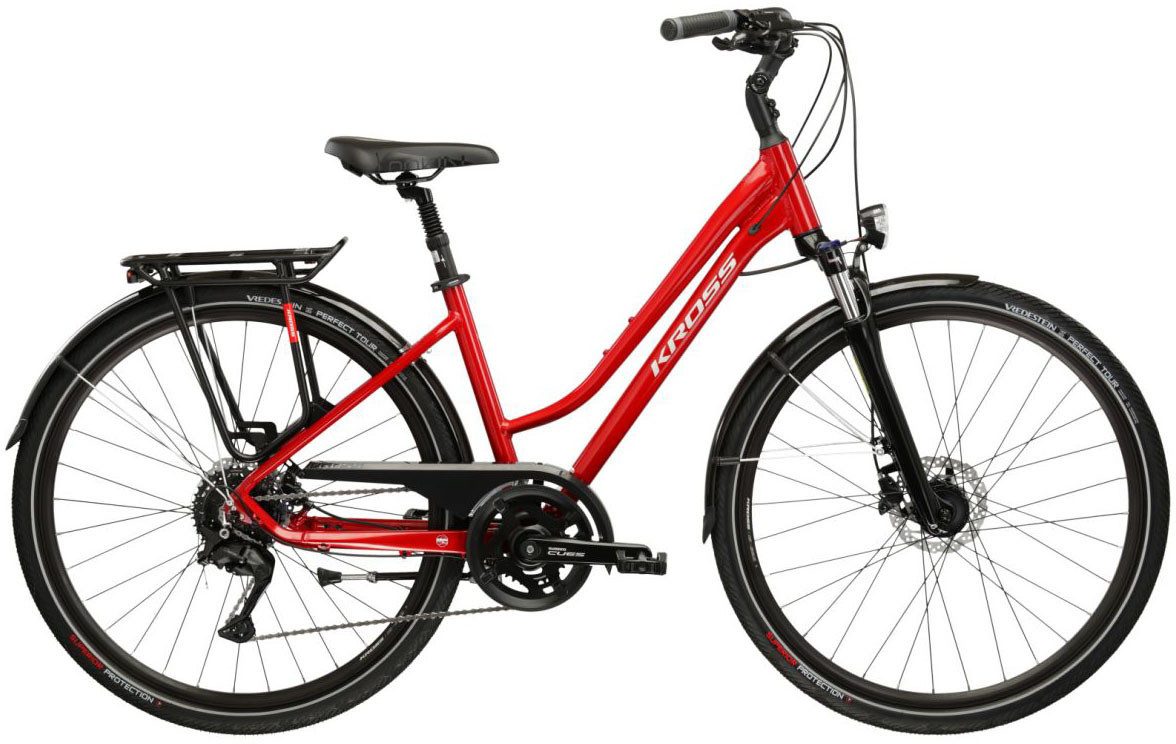 Kross Trekkingrad Damen-Trekkingrad 28" Trans 5.0 Rot 18 Gänge, 18 Gang Shimano CUES U3020 Schaltwerk, Kettenschaltung