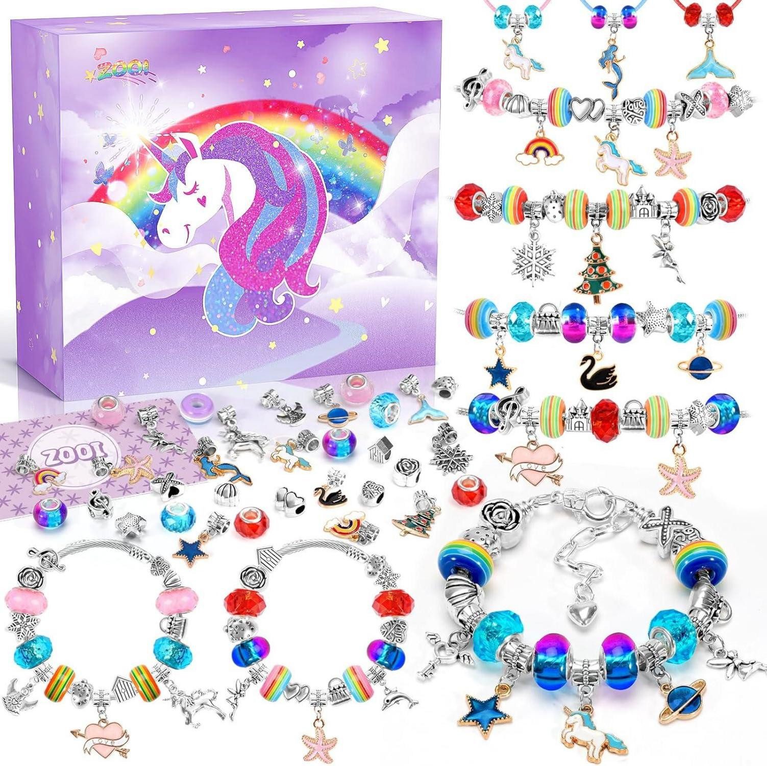 Schmuckset Einhorn Armband Bastelset Kinder Mädchen DIY Schmuck 4-13 Jahre
