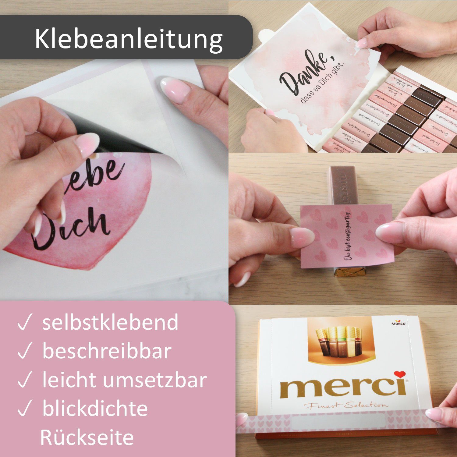 younikat Aufkleber Aufkleber passend für Merci Schokolade - Liebe & Freundschaft