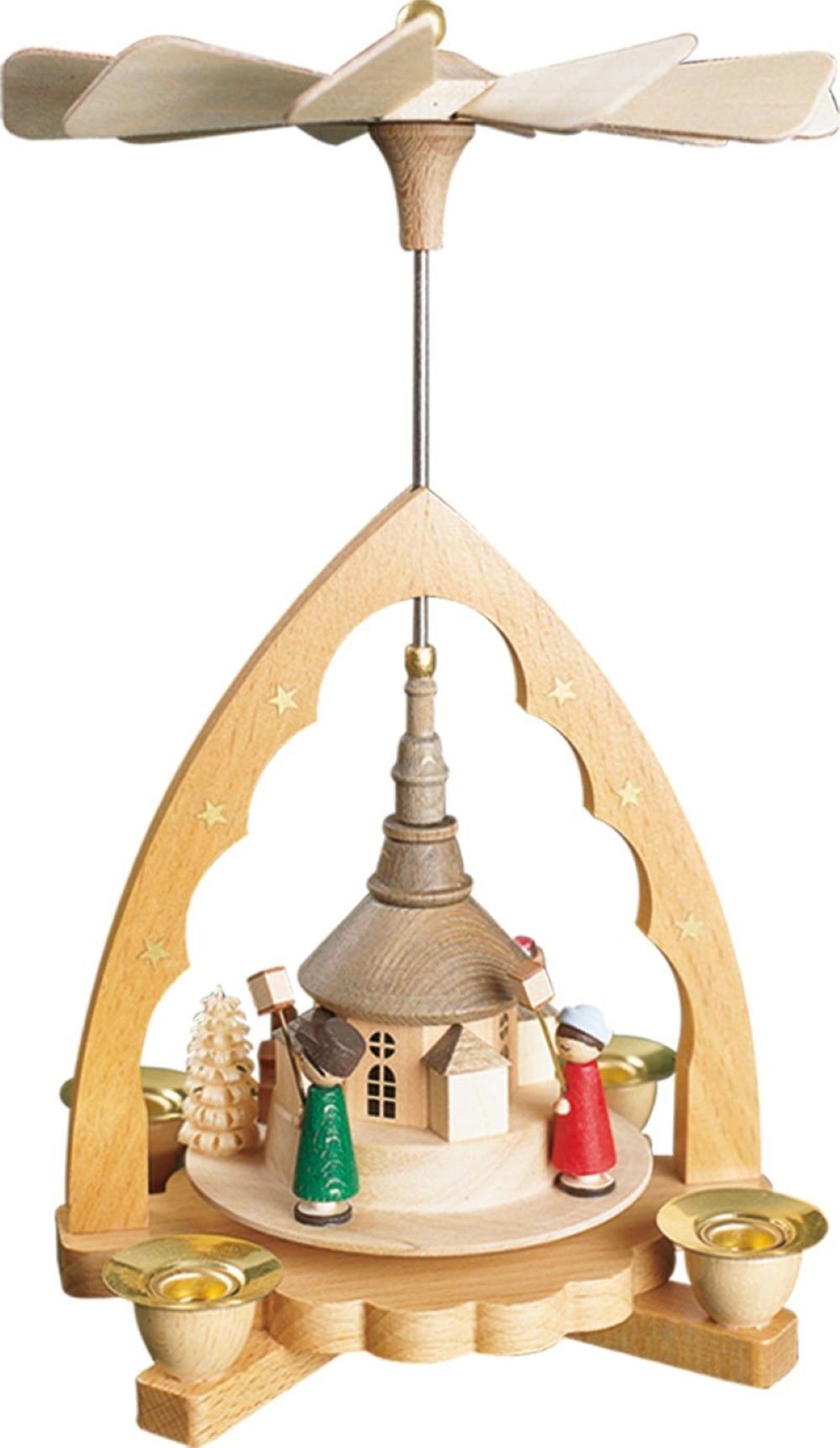 19 cm, Pyramide mit Laternenkindern, Höhe Seiffener original Handwerkskunst Glaesser Kirche Richard Weihnachtspyramide Erzgebirge