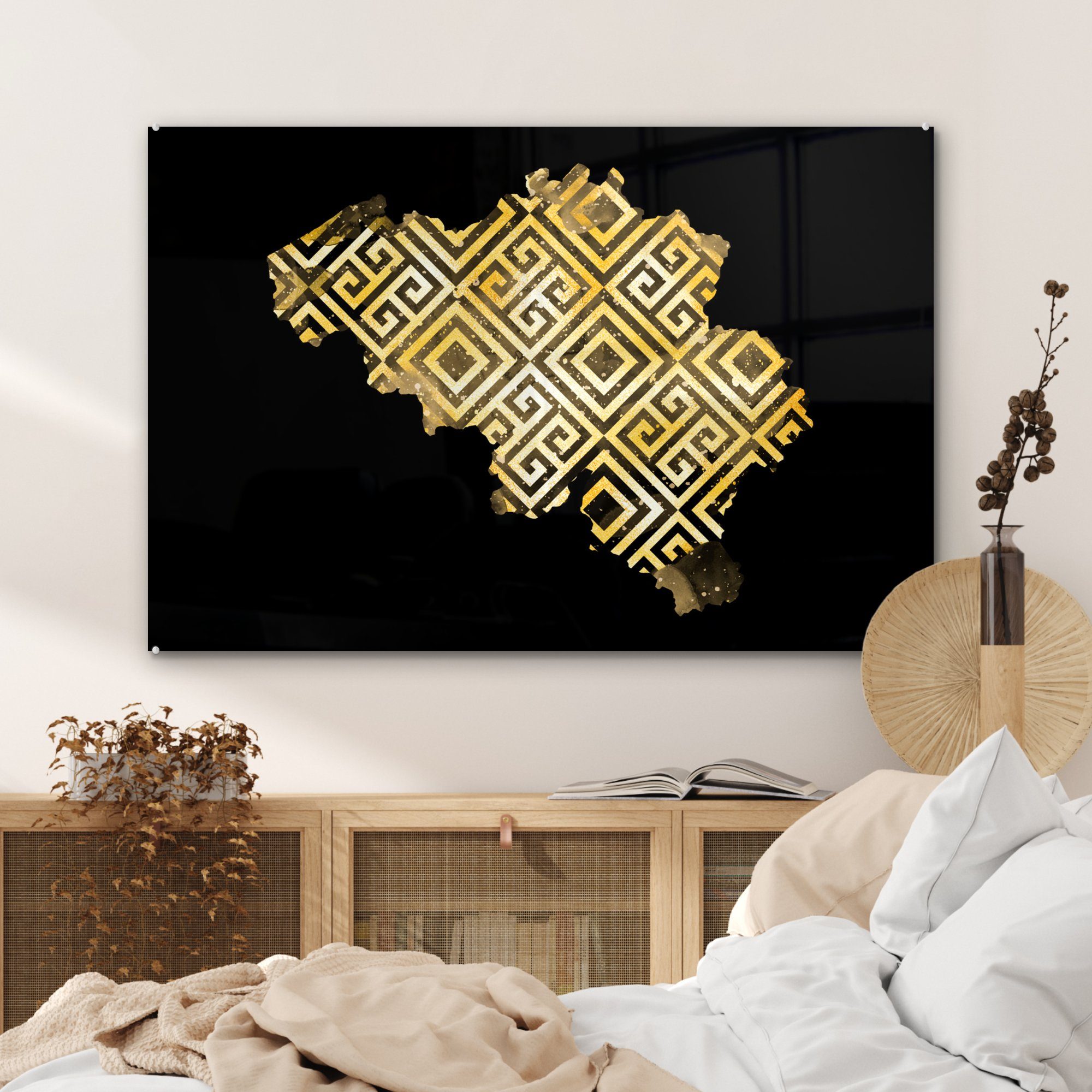 Acrylglasbilder Schlafzimmer Wohnzimmer Gold (1 & MuchoWow Acrylglasbild St), Muster, - Karte - Belgien