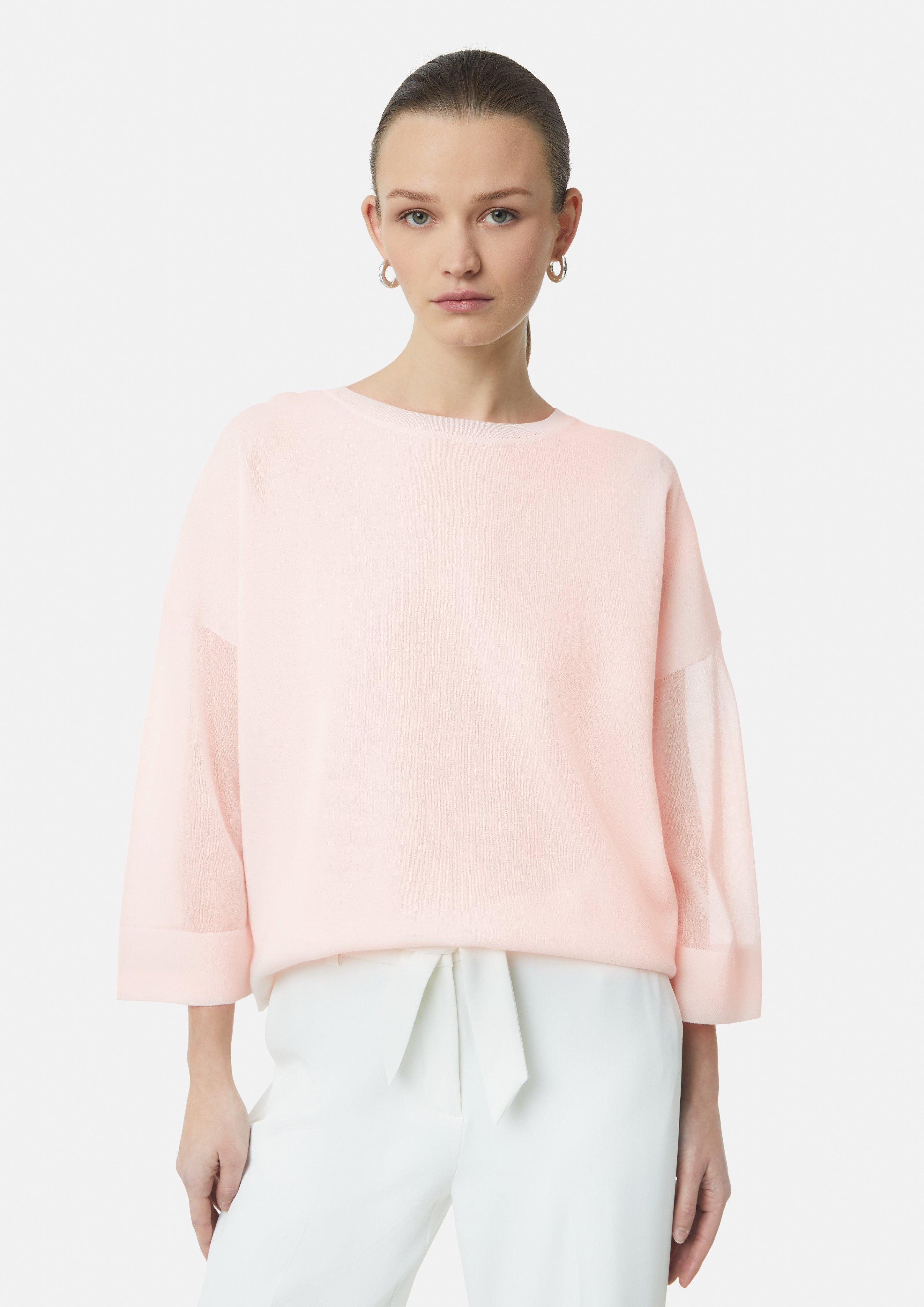Langarmshirt Semi-transparentes Feinstrickshirt mit verkürzten Ärmeln
