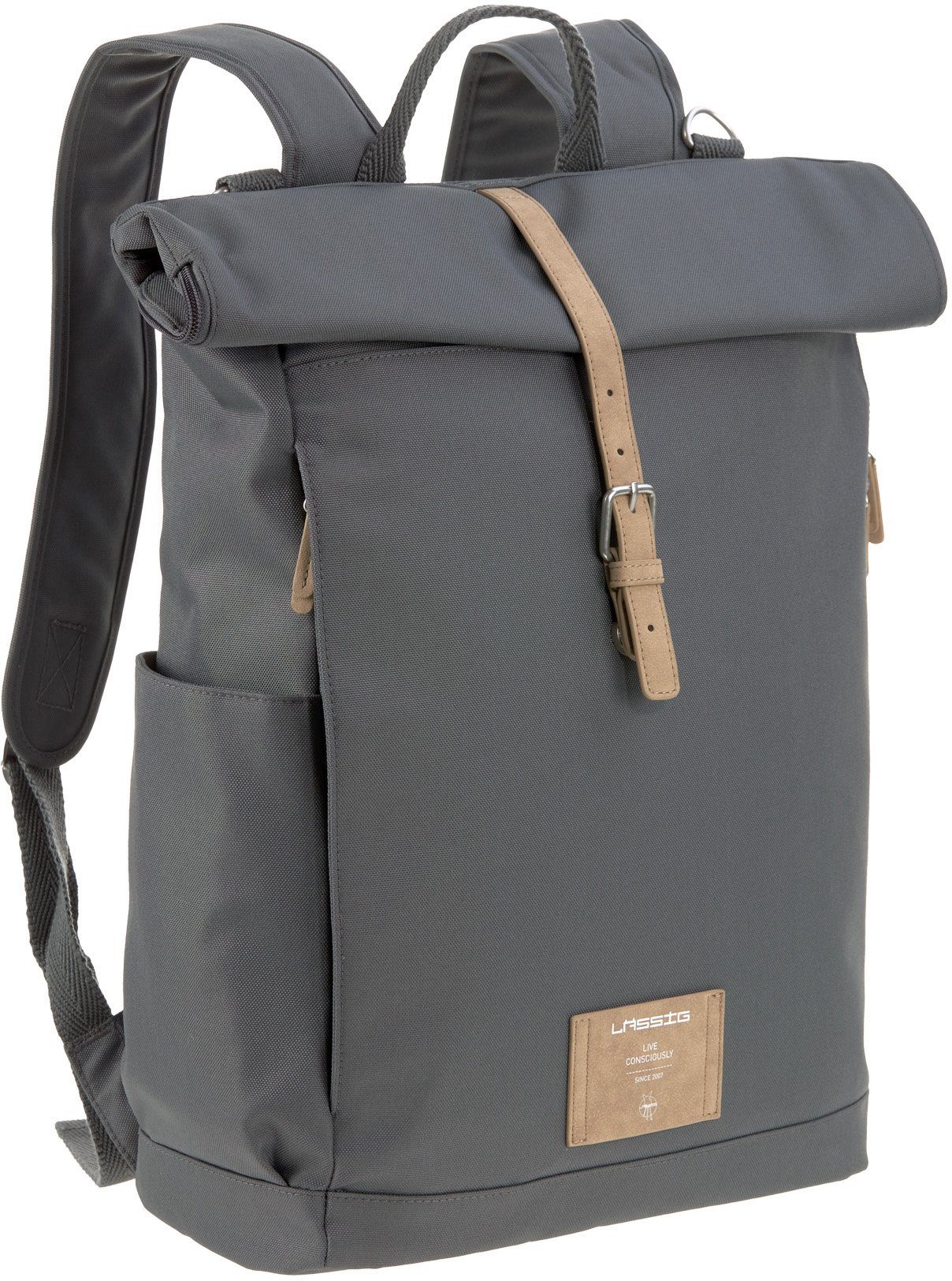 LÄSSIG Wickelrucksack Green Label, Rolltop, anthracite, PETA-approved vegan, zum Teil aus recyceltem Material