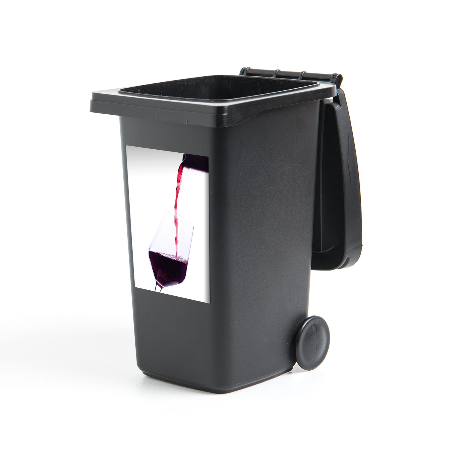 MuchoWow Wandsticker Weinflasche, die Rotwein ins Glas gießt (1 St), Mülleimer-aufkleber, Mülltonne, Sticker, Container, Abfalbehälter