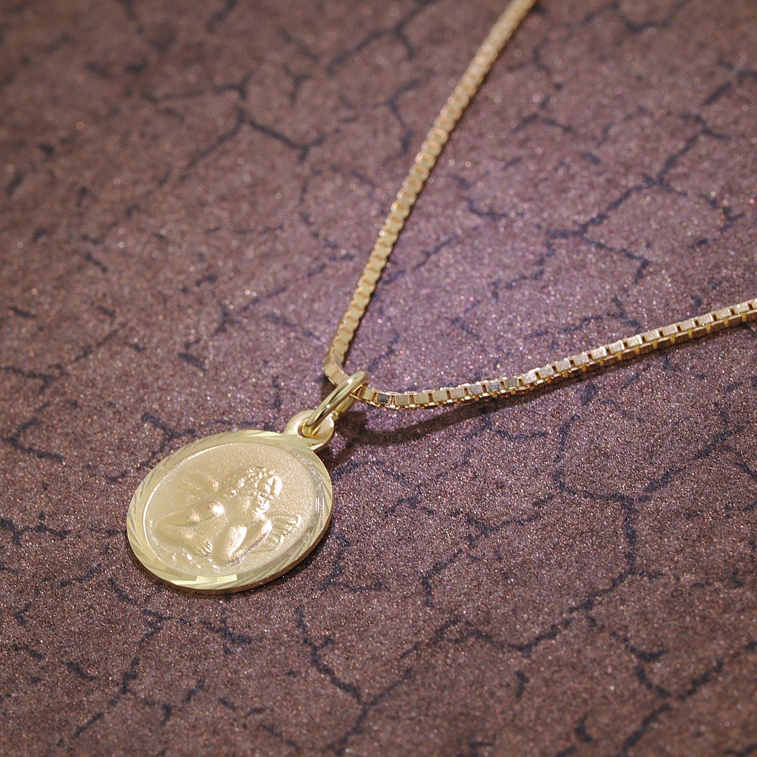 trendor Kette mit Anhänger Schutzengel Anhänger Gold 585 mit goldplattierter Kette