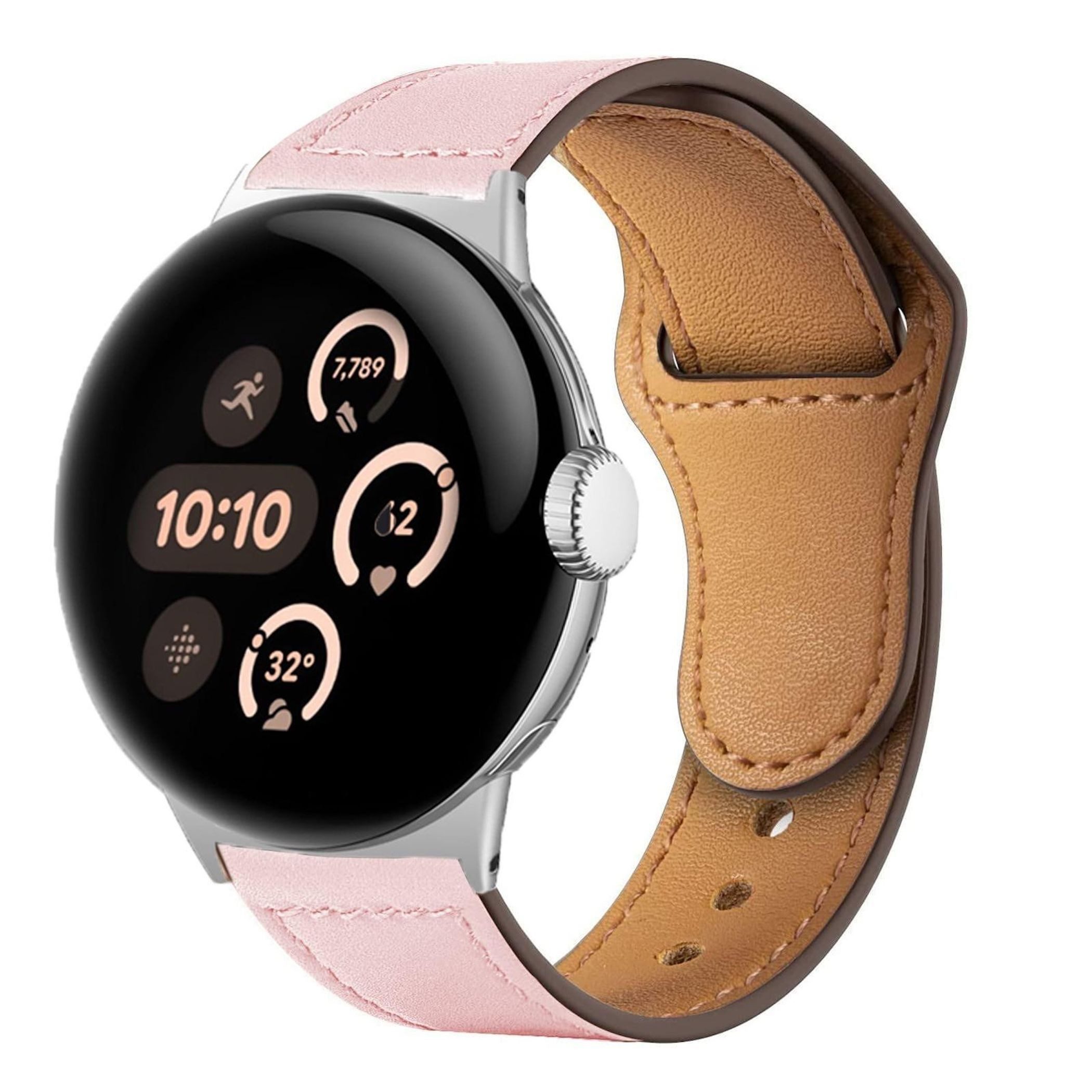Wigento Smartwatch-Armband Für Google Pixel Watch 4 / 3 45mm Leder Premium Ersatz Armband Rosa, Echtleder, Edelstahl Schließe