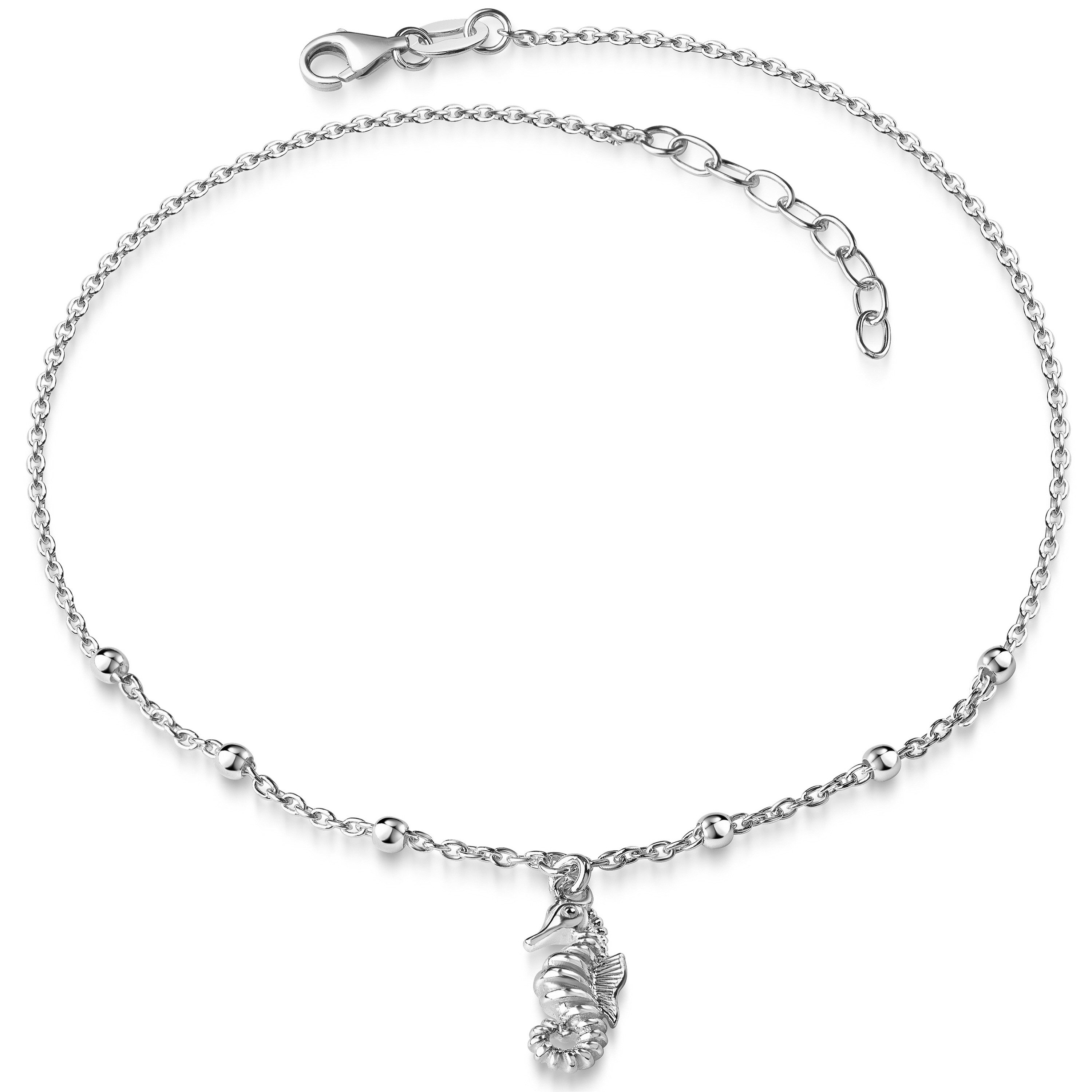 Fußkette mit Anhänger Schmuck Geschenk Silber 925 Körperschmuck Kugeln Seepferdchen
