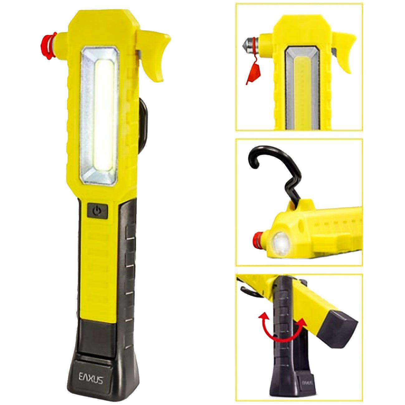 EAXUS Taschenlampe KFZ Multitool Taschenlampe ProGuard, Gurtschneider, Magnet, Notfall (1-St., 1er-Set & 2er-Set), KFZ-Notfall-Taschenlampe mit Gurtschneider, Magnetfuss & COB-Licht