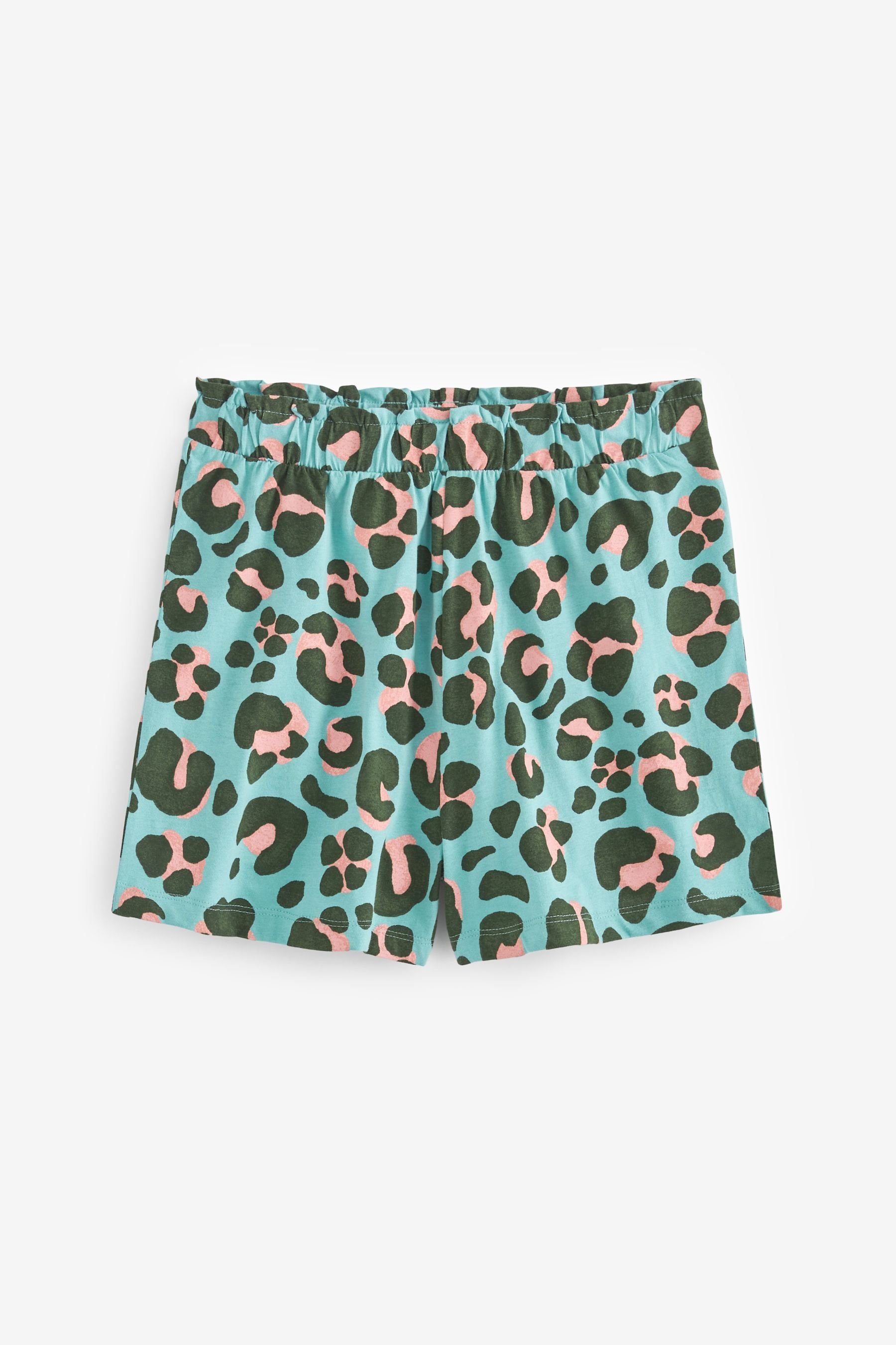 Next Pyjama Baumwolljersey-Pyjama mit tlg) Leopard Set (2 Shorts, Pink/Teal Blue