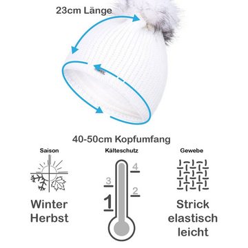 Faera Bommelmütze (1-St) Damen Wintermütze gefüttert Glitzer Winter Beanie Strickmütze