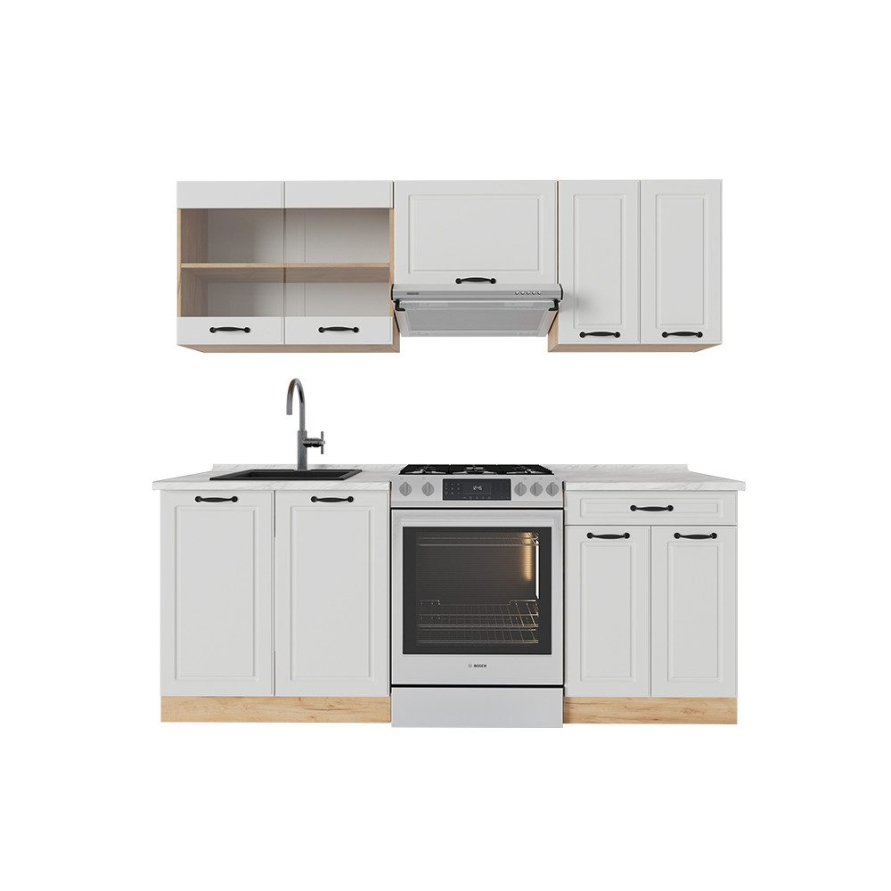 Vicco Küchenzeile R-Line, Weiß Landhaus/Goldkraft Eiche, günstig online kaufen