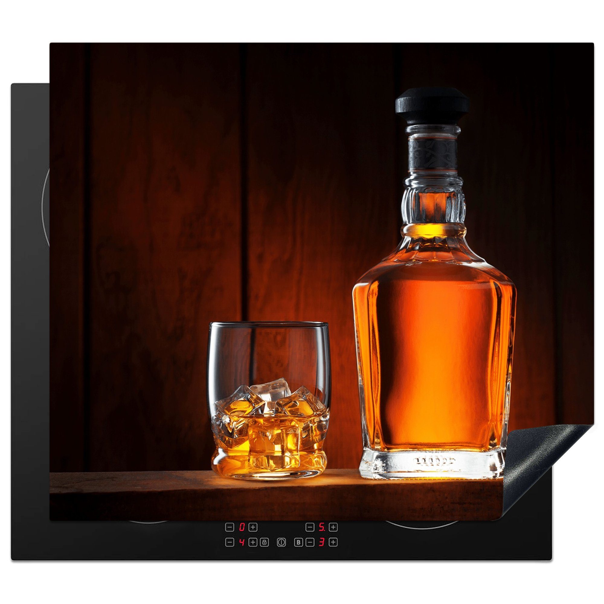 MuchoWow Herdblende-/Abdeckplatte Whiskey - Flasche - Karaffe, Vinyl, (1 tlg), 59x51 cm, Induktionsschutz, Induktionskochfeld, Ceranfeldabdeckung