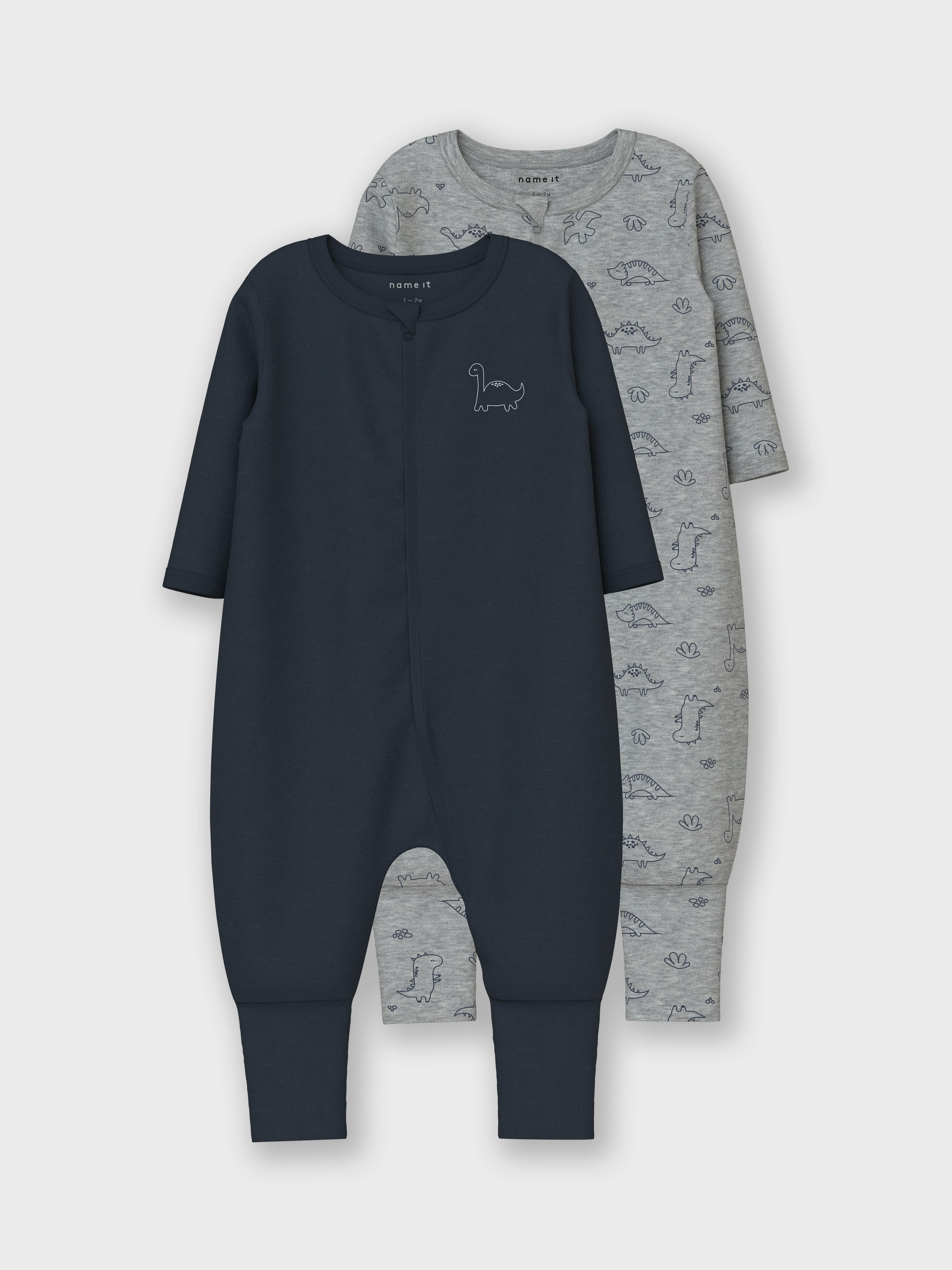 Name It Schlafanzug NBMNIGHTSUIT 2P ZIP FF GREY DINO NOOS (Packung, 2 tlg) mit tollen Dino-Motiven