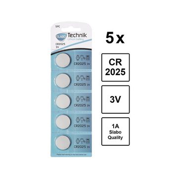 SLABO CR2025 Knopfzellen Batterien Lithium - 3.0V - 5er-Pack – Li-Ion Knopfzellen für Armbanduhr, Taschenlampe, Taschenrechner etc. - 5er-Pack Batterie