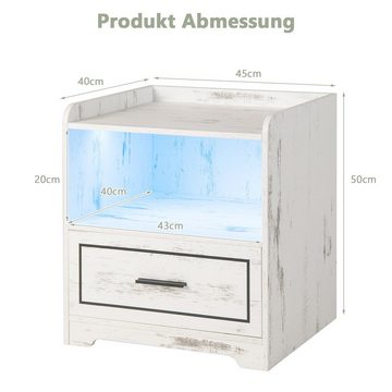 COSTWAY Nachttisch (1-St), LED, 3 Farben, mit Schublade & USB-Anschluss, Holz, weiß