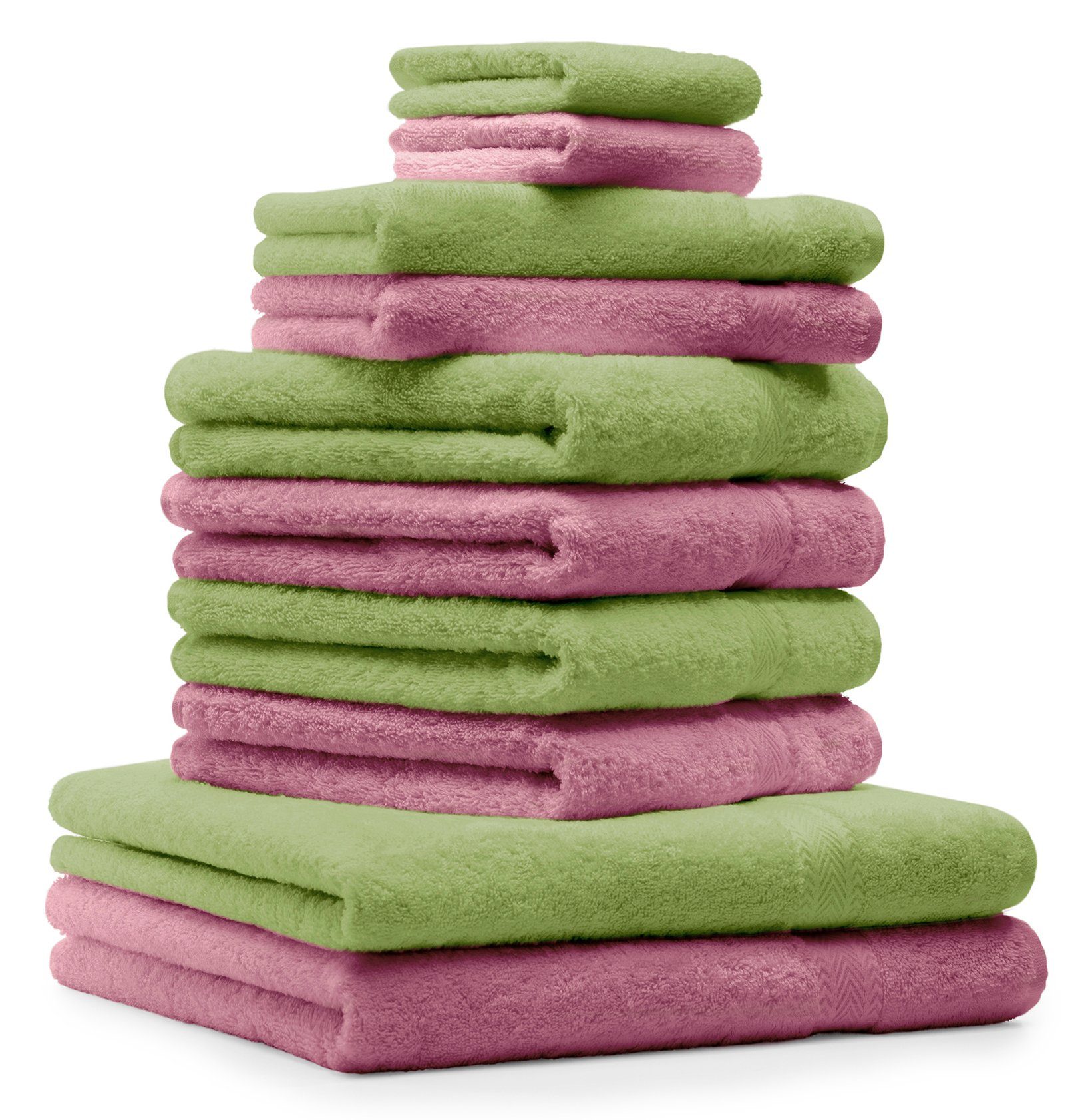 Betz Handtuch Set 10-TLG. Handtuch-Set Premium 100% Baumwolle 2 Duschtücher 4 Handtücher 2 Gästetücher 2 Waschhandschuhe Farbe Apfel Grün & Altrosa, 100% Baumwolle, (Set, 10-tlg)