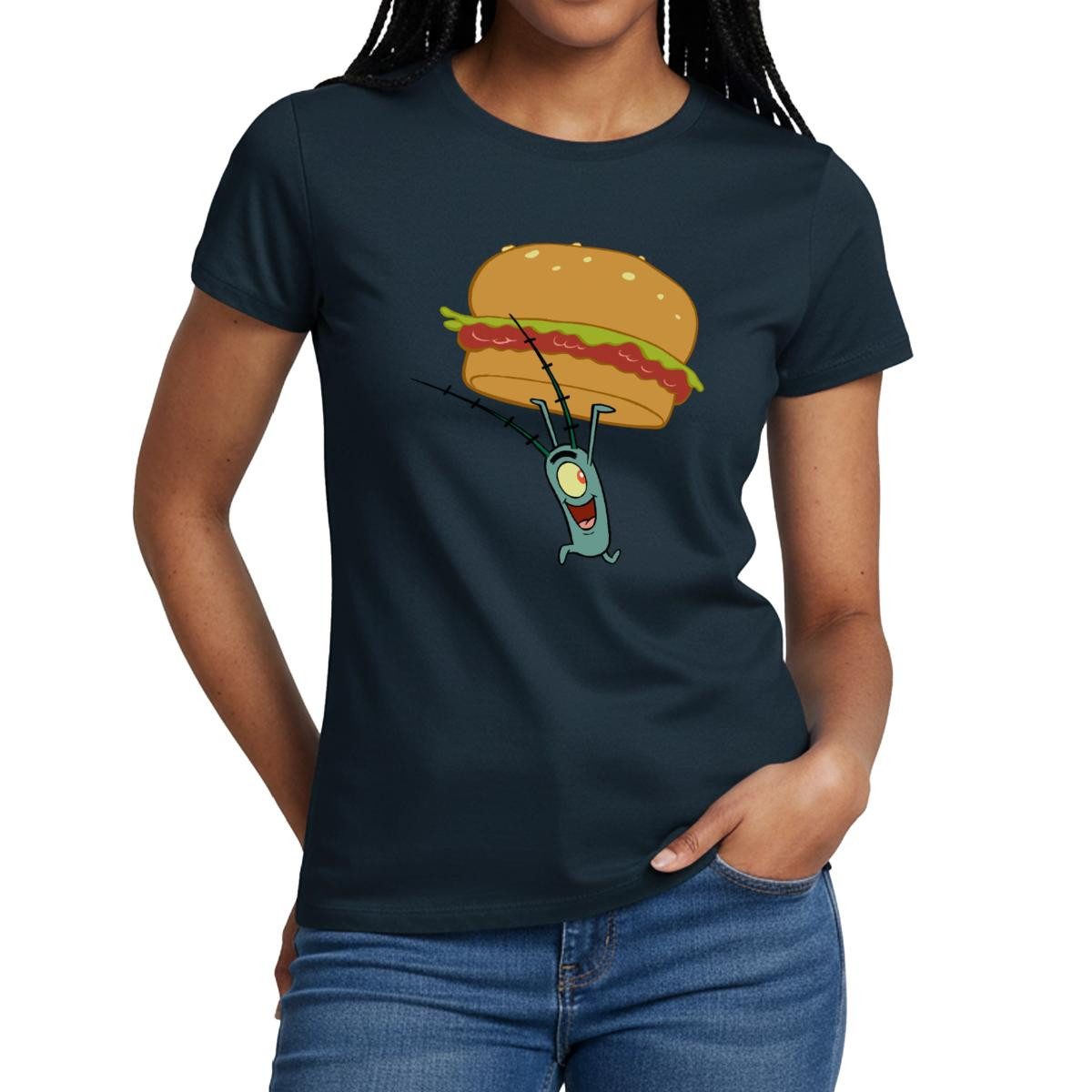 T-Shirt Spongebob Schwammkopf Plankton Mit Hamburger Frauen T-Shirt