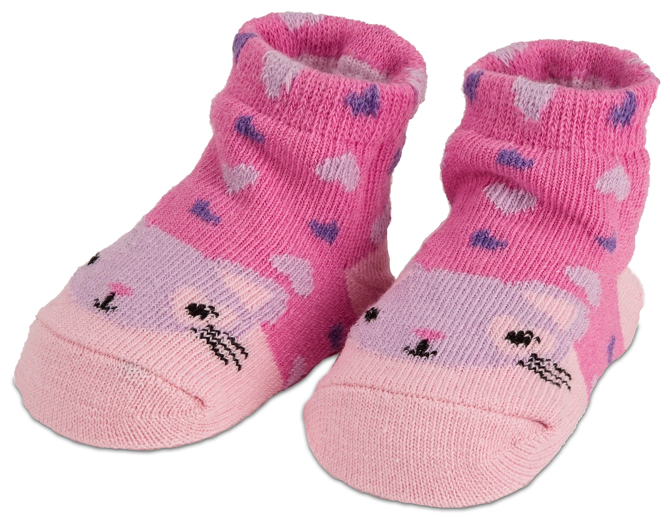 BRUBAKER Socken Babysocken für Mädchen 0-12 Monate (4-Paar, Baumwollsocken mit Katzen Motiven Pink/Rosa) Baby Geschenkset für Neugeborene in Geschenkverpackung  – Bild 5 von 5