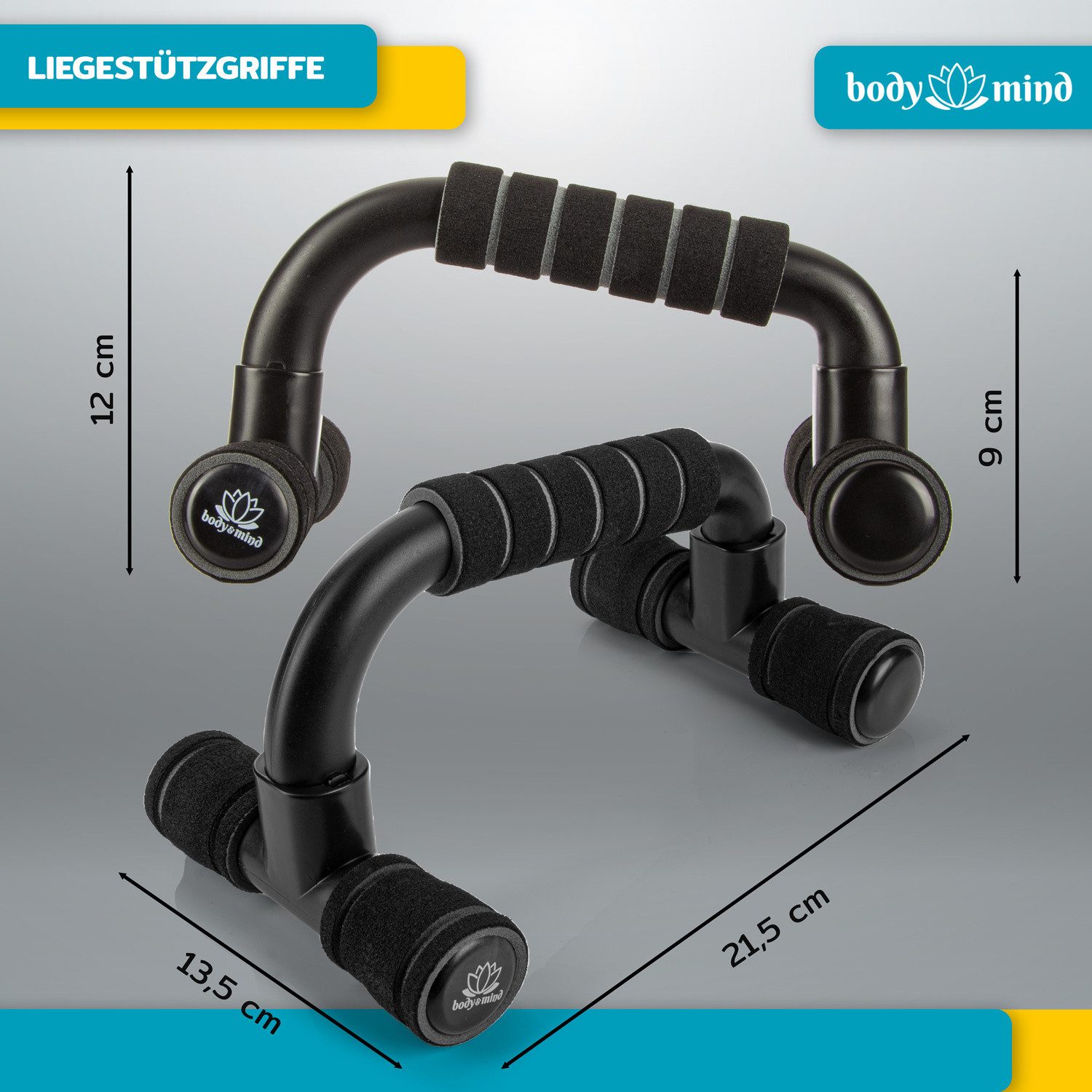 Body & Mind Liegestützgriffe BODY & MIND Fitnesstraining-Liegestützgriffe – Handgelenkschonende (Kompakte Trainings-Griffe, Fitness-Rack), für Ganzkörper-Training
