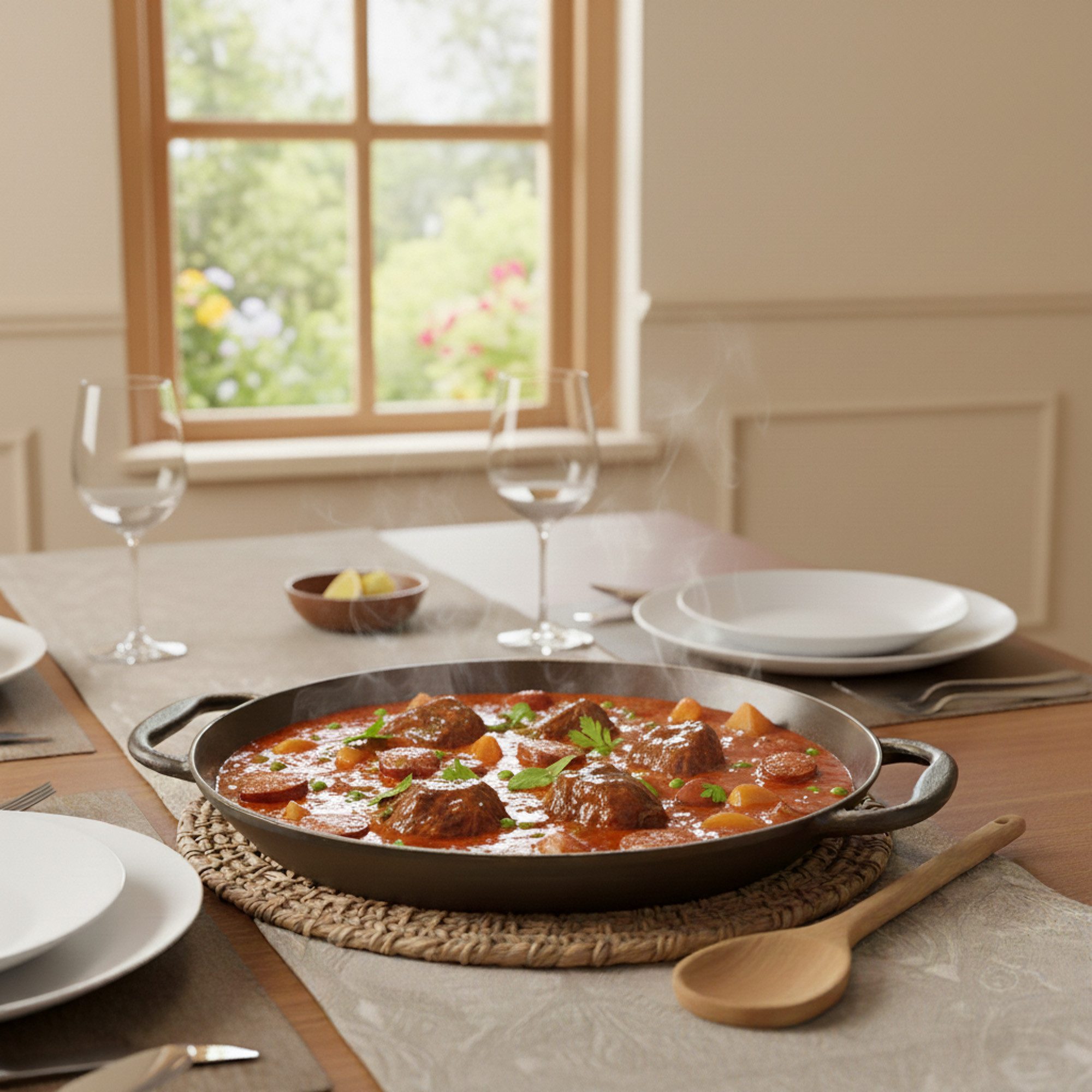 Mahlzeit Paellapfanne poliert, Ø 35 cm, Gusspfanne, Paella Pfanne, Bratpfanne, Gusseisen