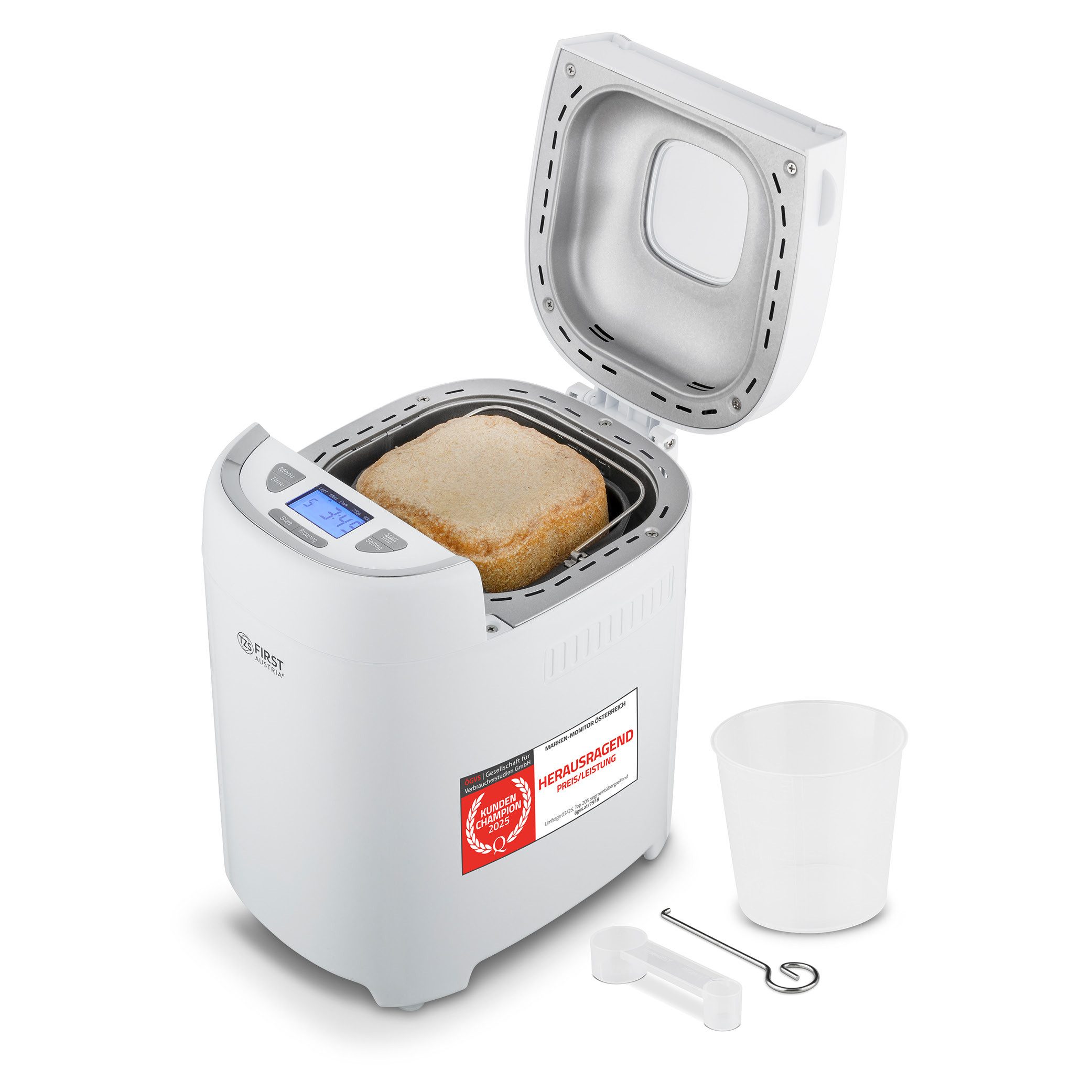 TZS FIRST AUSTRIA Brotbackautomat 550W, 13 Programme, 700g-900g, 3 Bräunungsgrade, Display, Weiß, 13 Programme, 550 W, Timer, Hintergrundbeleuchtung, Bräunungsgrad einstellbar