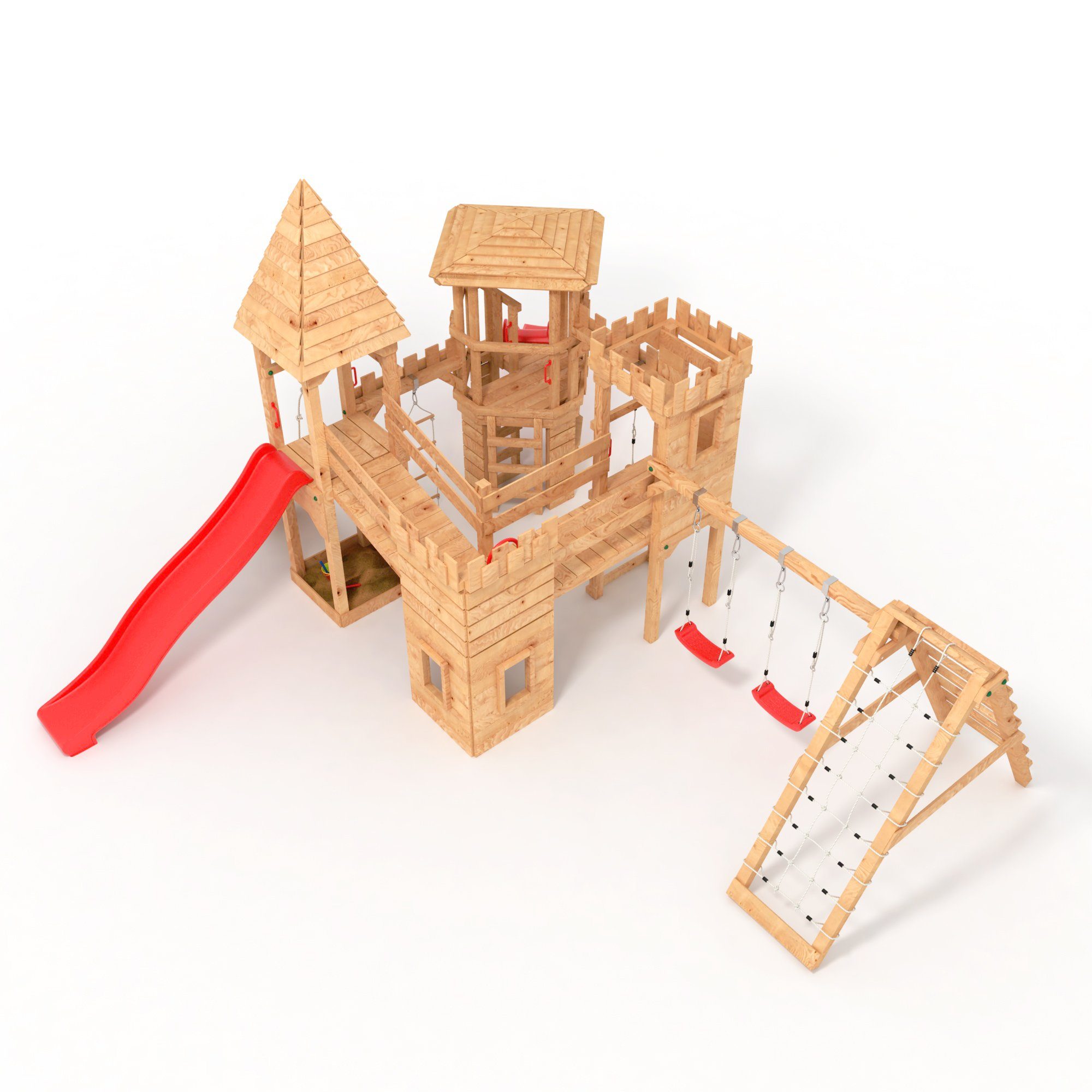 bibex Spielturm Ritterburg-XXL+R - mit 4x Klettertürmen, 2x Rutschen, Sandkasten