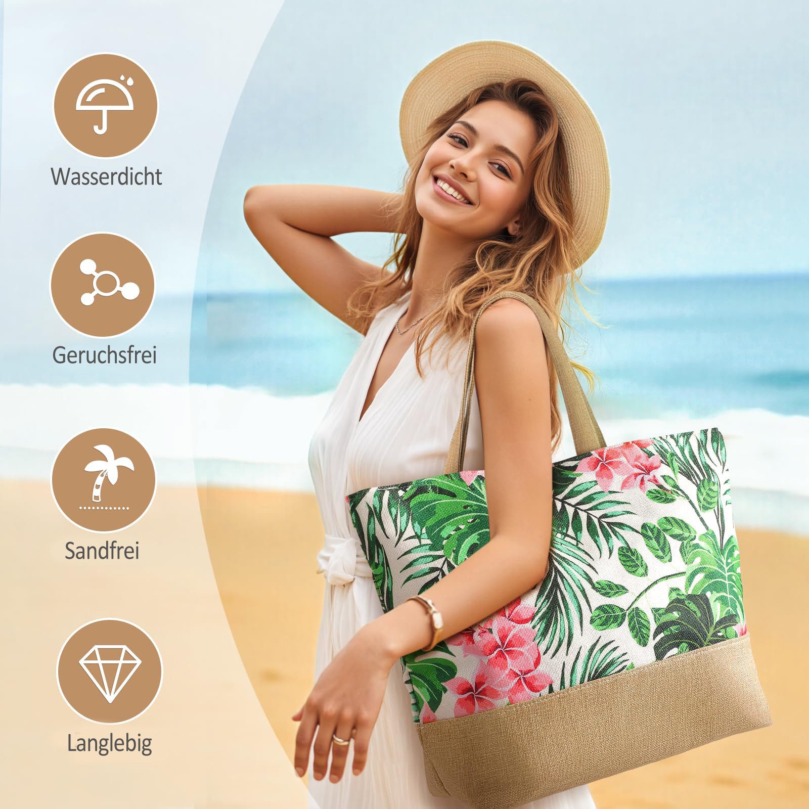 Coonoor Strandtasche Damentasche für den Strand, große Reißverschluss-Strandtasche, wasserdichte Umhängetasche, Reisetasche, Handtasche