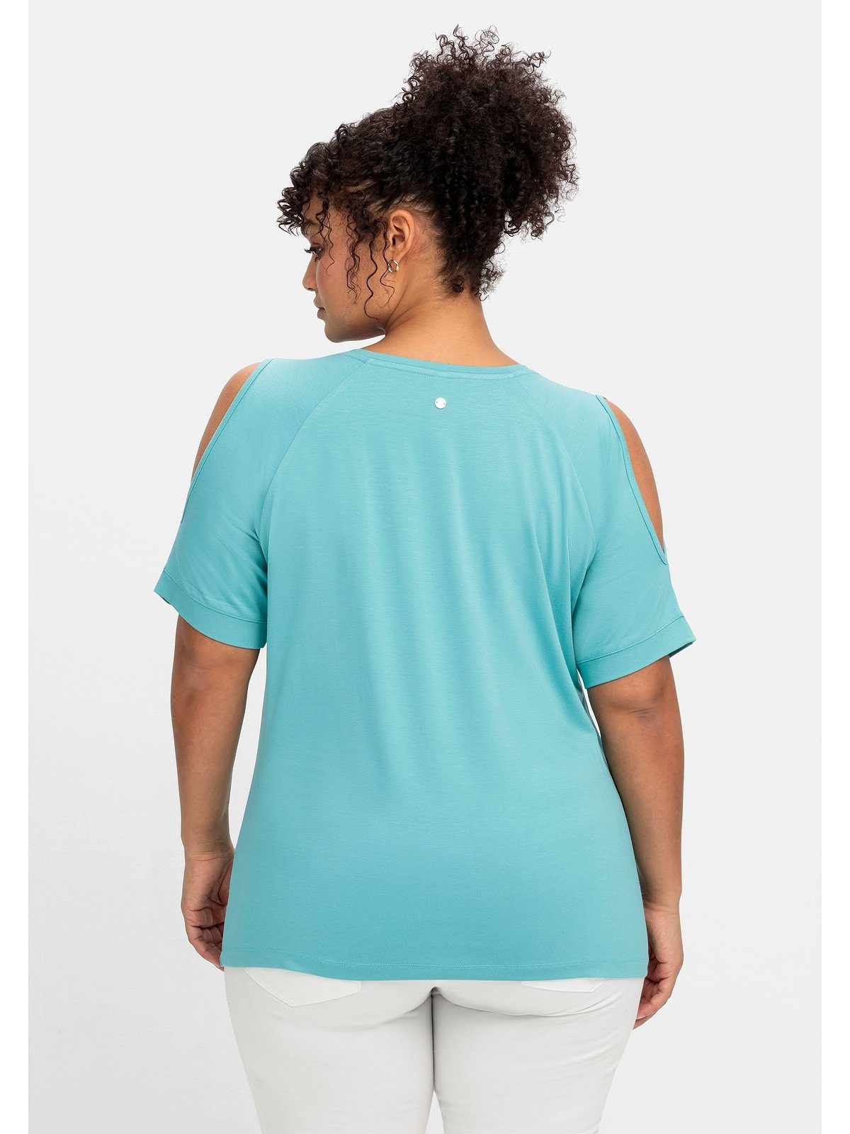 Wordingprint T-Shirt Größen mit Schulter-Cut-outs Sheego und Große