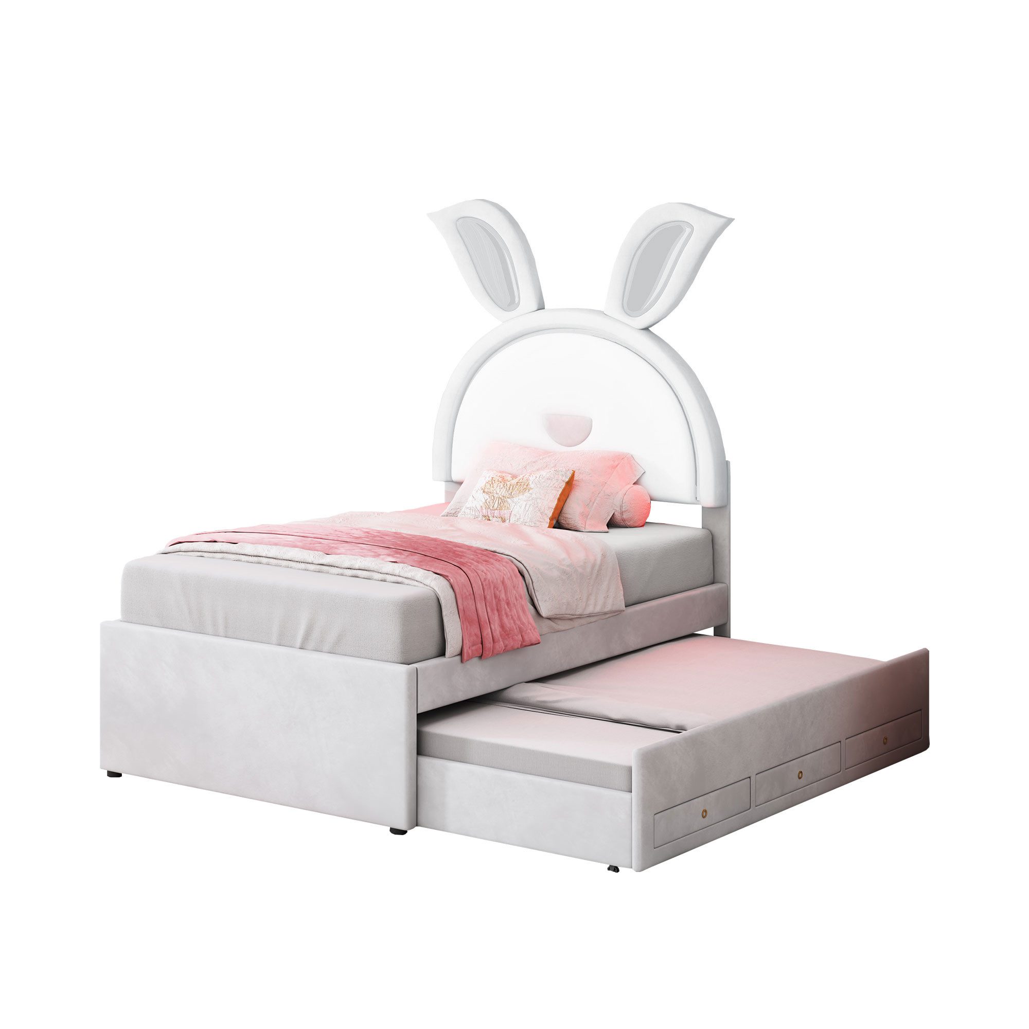 Flieks Polsterbett, LED Kinderbett 90x200cm mit Schubladen/ausziehbarem Bet günstig online kaufen