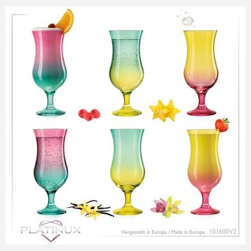 PLATINUX Cocktailglas Cocktailgläser Rainbow-Set, Glas, Bunt 400ml (max. 470ml) Longdrinkgläser Partygläser Milkshake Groß