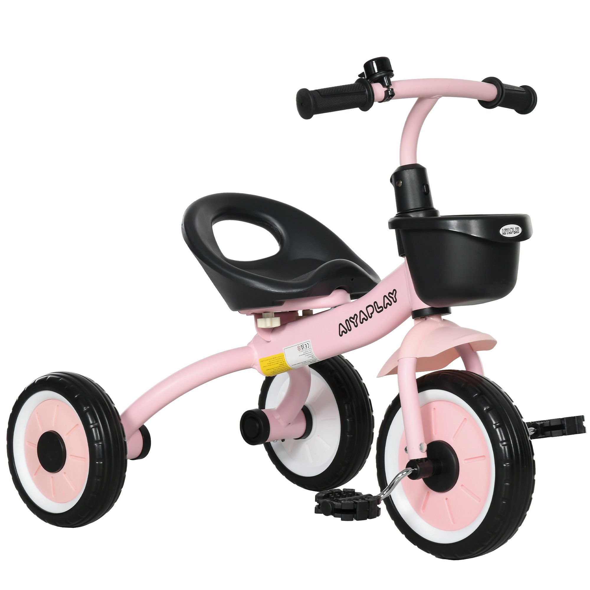 AIYAPLAY Dreirad Kinderdreirad mit Verstellbarer Sitz, Klingel, Kleinkind Dreirad, Rosa 70.5 x 53 x 58 cm