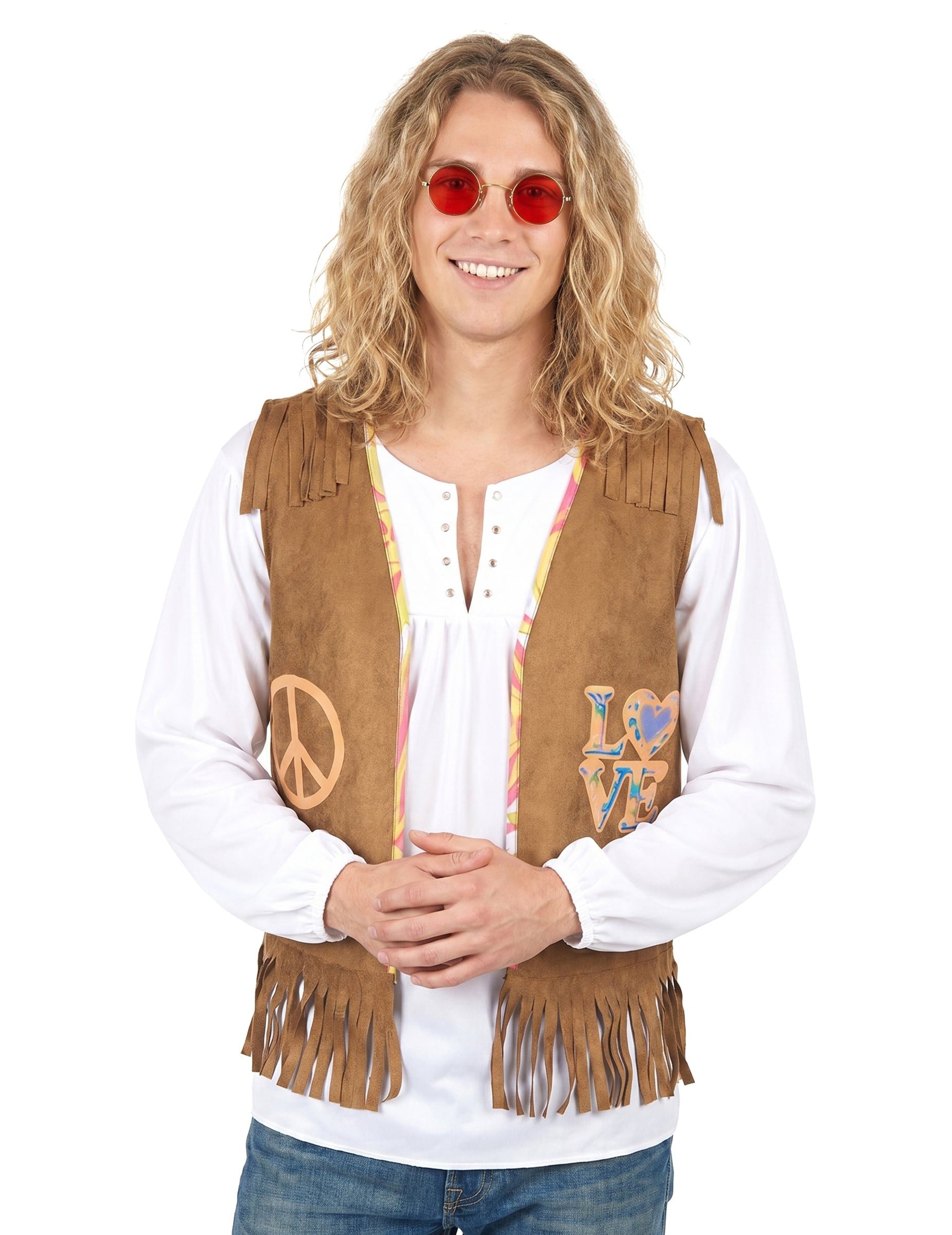 JADEO Kostüm Hippieweste 70er Kostümaccessoire hellbraun