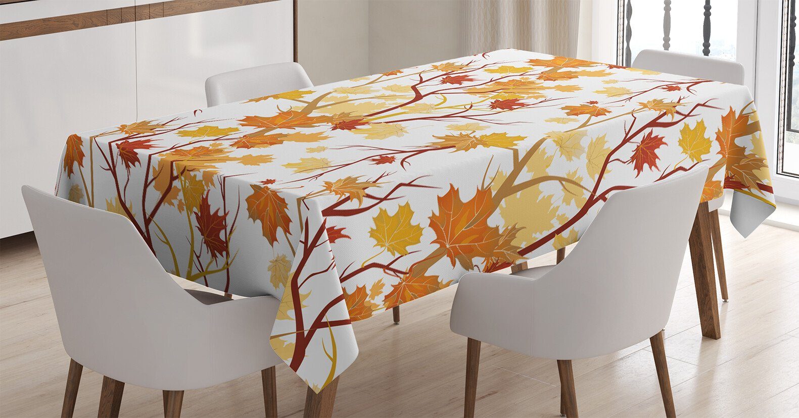 Farbfest Außen geeignet Natur Tischdecke Fallen Bereich Klare Farben, den Waschbar Abakuhaus Herbst-Jahreszeit-Elemente Für