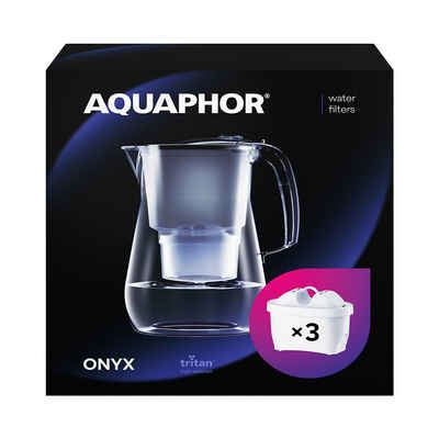 AQUAPHOR Wasserfilter Set ONYX schwarz- inkl. 3 Filterkartuschen MAXFOR+, Zubehör für Filterkartuschen MAXFOR+, MAXFOR+H hartes Wasser & MAXFOR+ Mg. Magnesium, Reduziert Kalk, Chlor & weiteren Stoffen. BPA frei