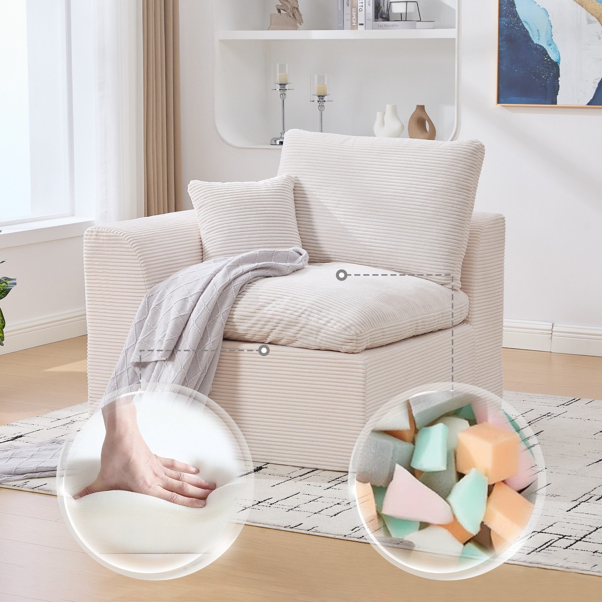 BlingBin Sofa Modulares Sofa Cord Wohnzimmersofa Abnehmbarer Bezug, Sitzsack-Sofa Mit Ein großes und ein kleines Kissen 1 Teile, bequemer Sessel Inklusive Kissen Sofa im nordischen Stil