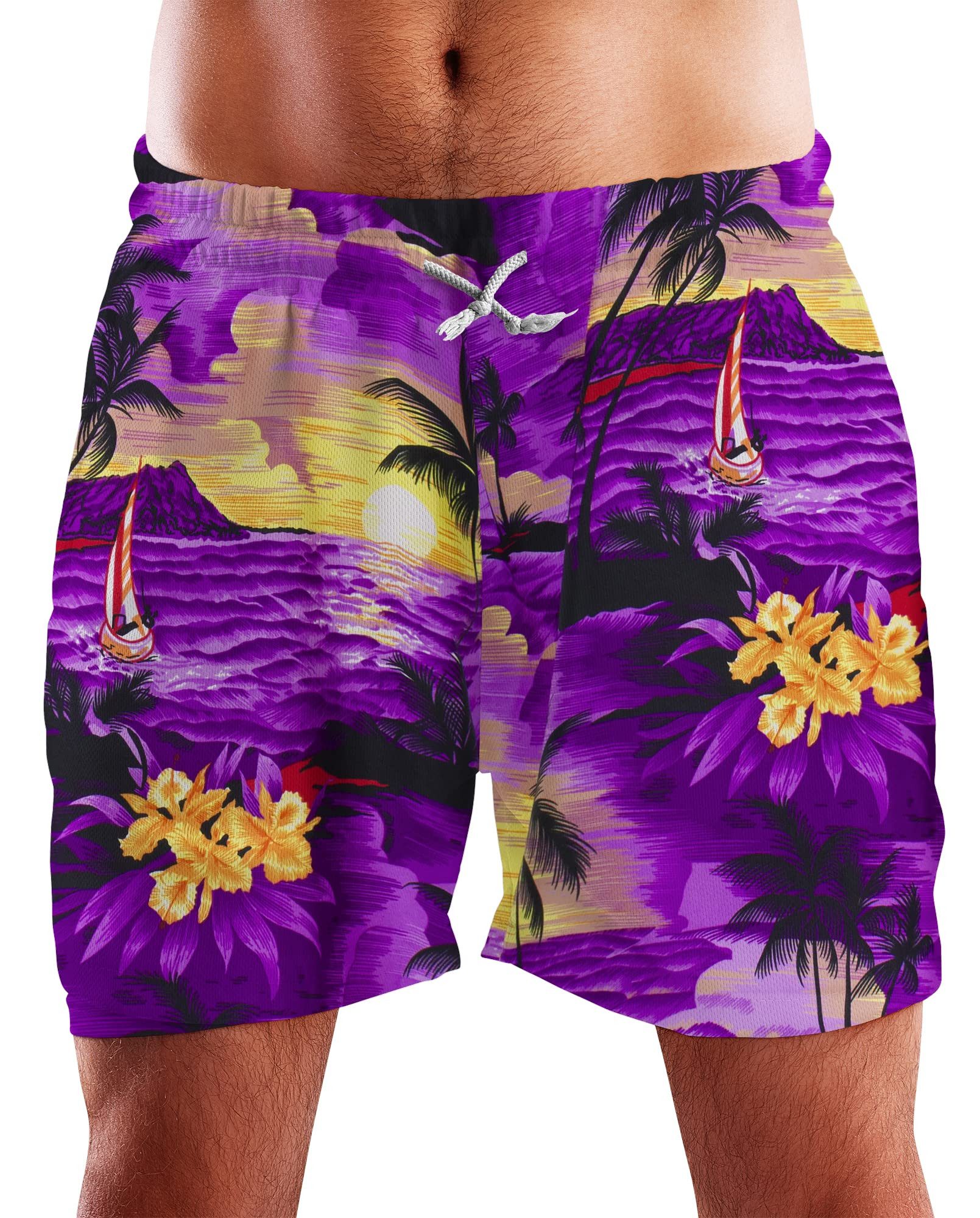 King Kameha Badeshorts Surf Funky Hawaii Bade-Shorts Mesh-Einsatz Verschluss Kordelzug Mit integriertem Mesh-Innenslip für extra Komfort