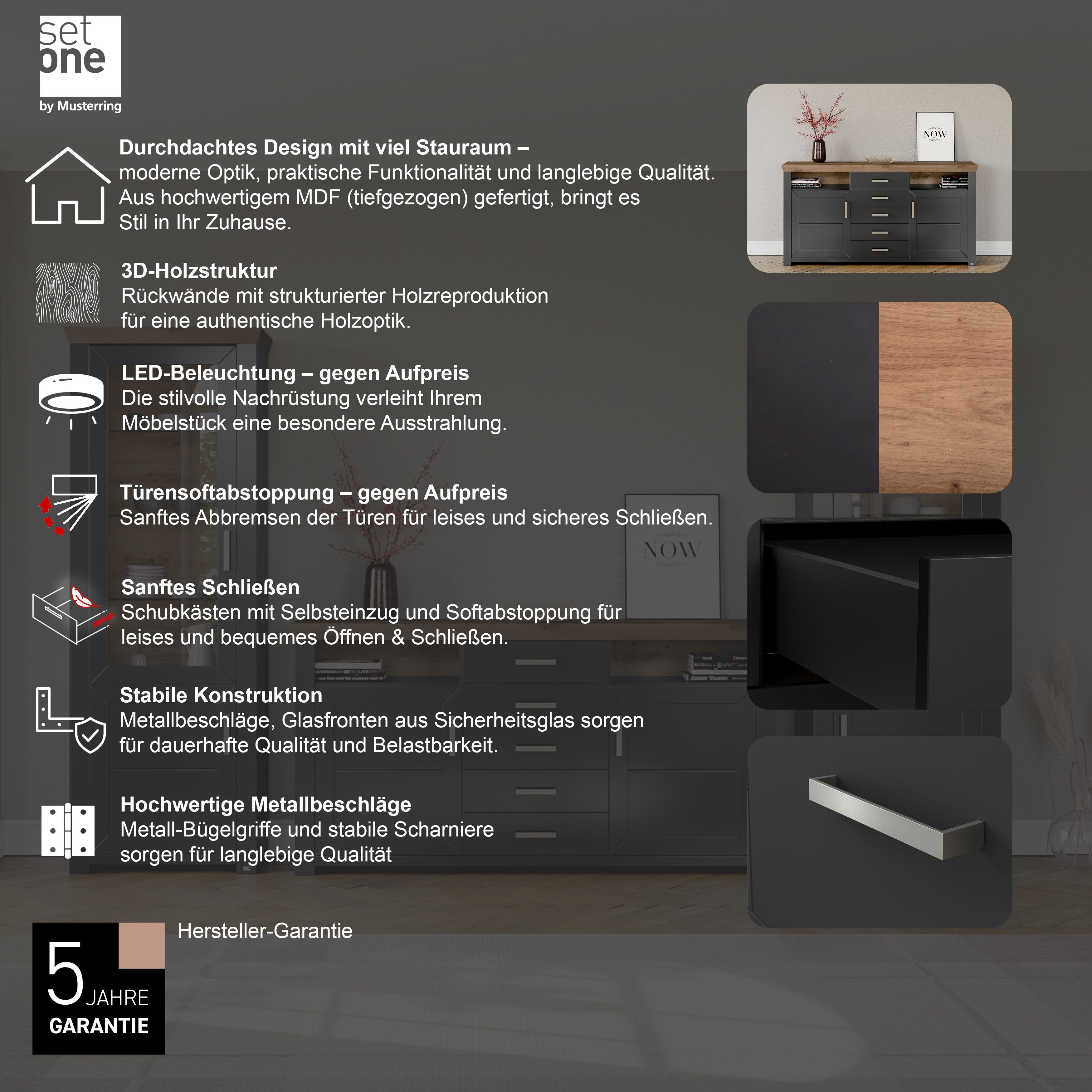 set one by Musterring Sideboard York, Typ 55, mit viel Stauraum, im Landhaus-Stil, B 184 x H 95 cm