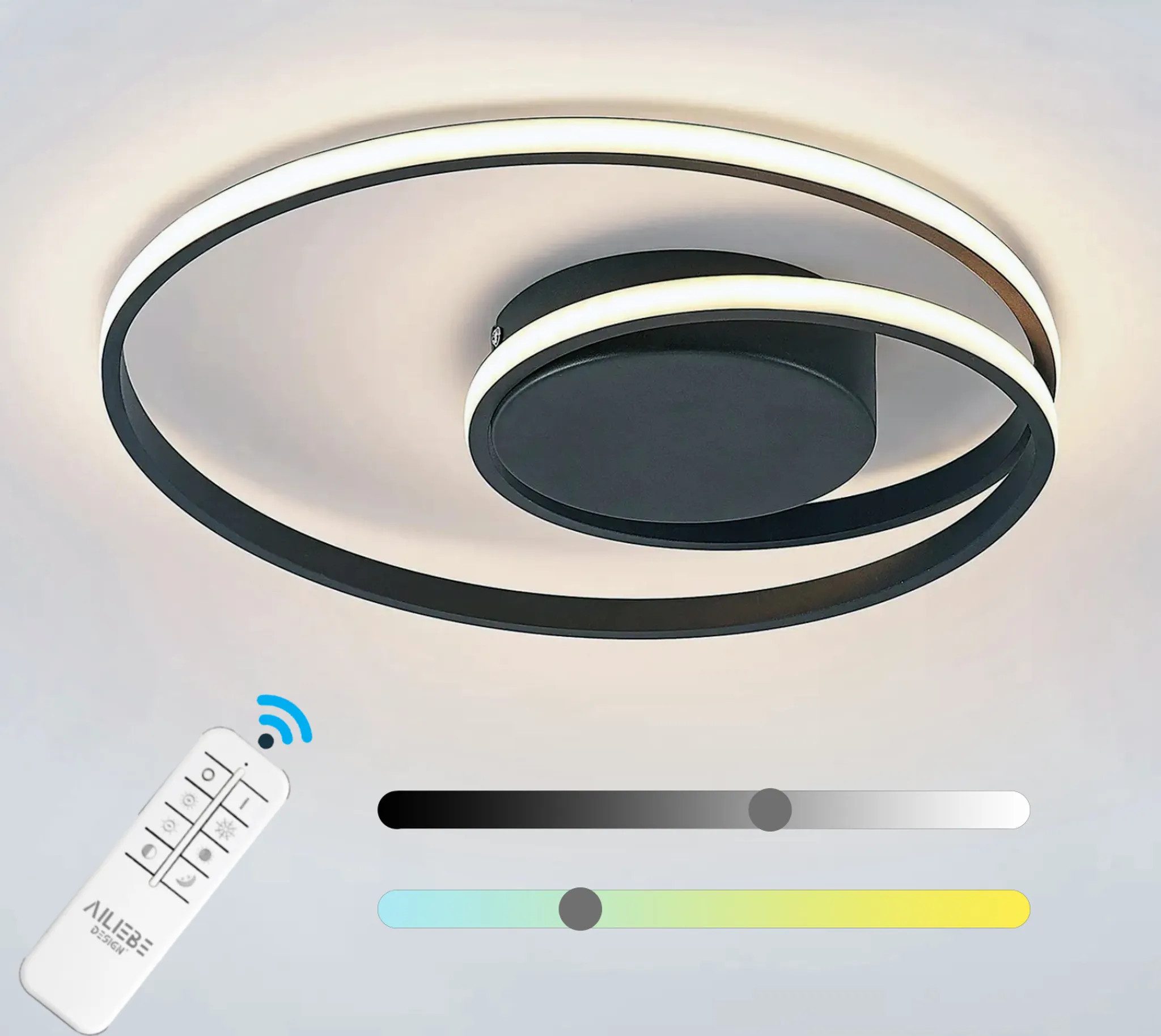 Ailiebe Design LED Deckenleuchte LED Deckenlampe 46cm, Dimmbar mit Fernbedienung, 3800lm, LED fest integriert, Modernes Slim Design, …