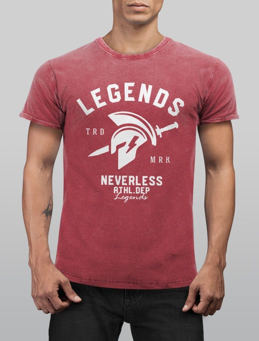Neverless Print-Shirt Cooles Angesagtes Herren Sparta Vintage Gym mit Legends Aufdruck rot Fitness Shirt Fit Neverless® Print T-Shirt Sport Slim Used Look Athletics