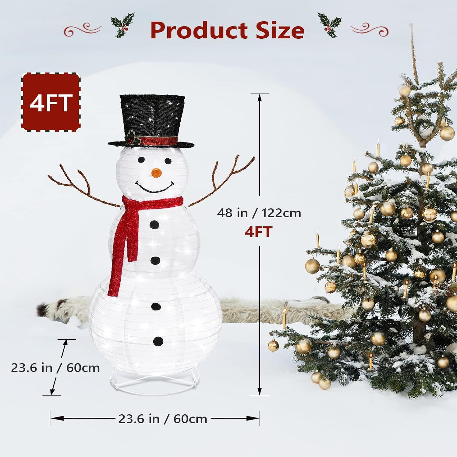 LALAHO Schneemann LED-Schneemann Weihnachten deko, 120cm mit 90 LEDs Weihnachtsbeleuchtung für Innen und Außen – Bild 5 von 5