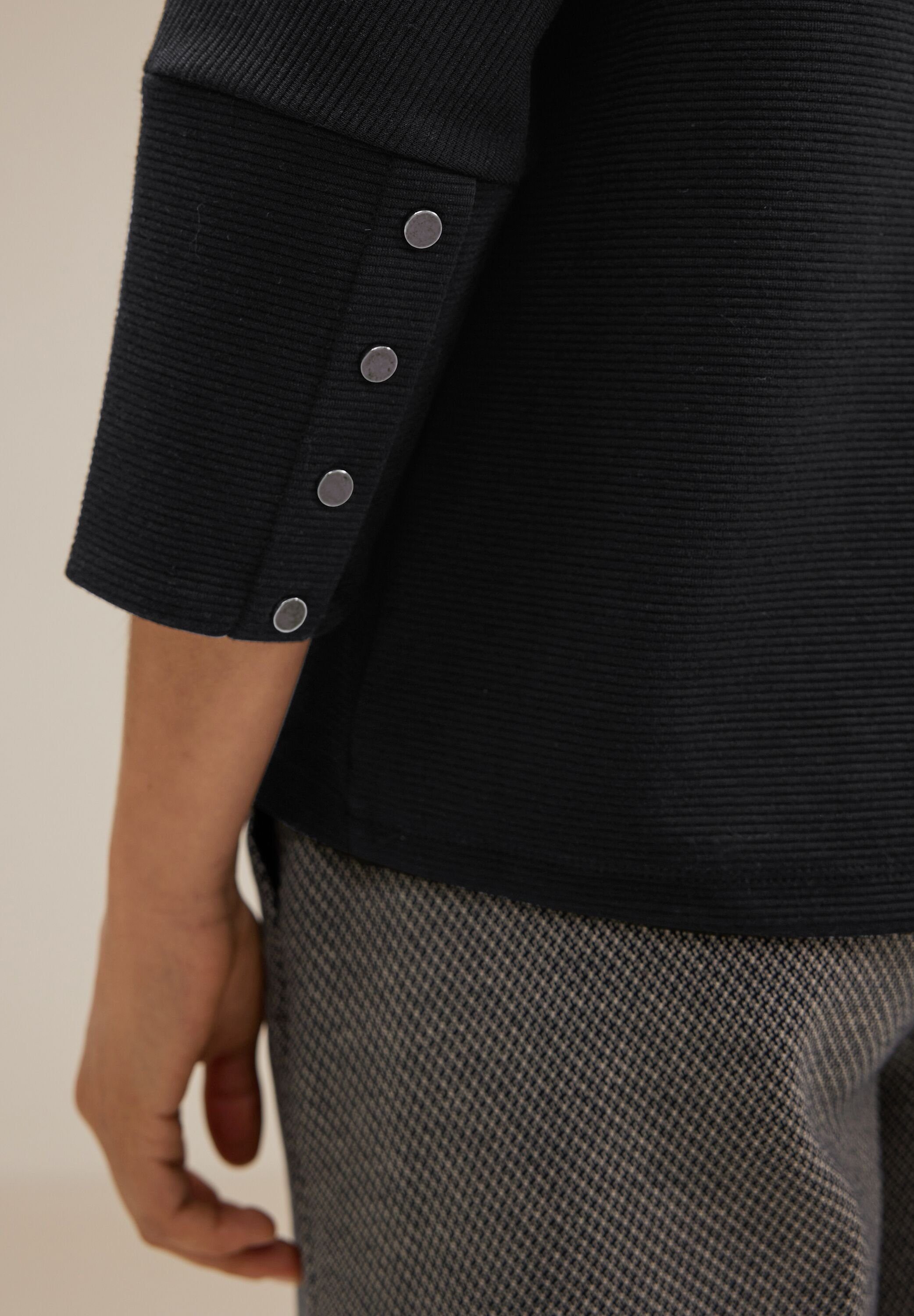 3/4 long Strukturshirt Black 3/4-Arm-Shirt STREET ONE structure cuffs Arm shirt with mit