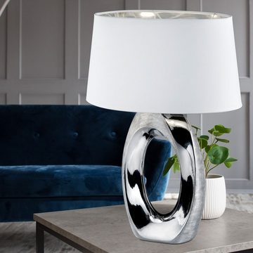 etc-shop Tischleuchte, Leuchtmittel nicht inklusive, Design Tisch Leuchte Wohn Zimmer Lese Lampe Textil silber weiß
